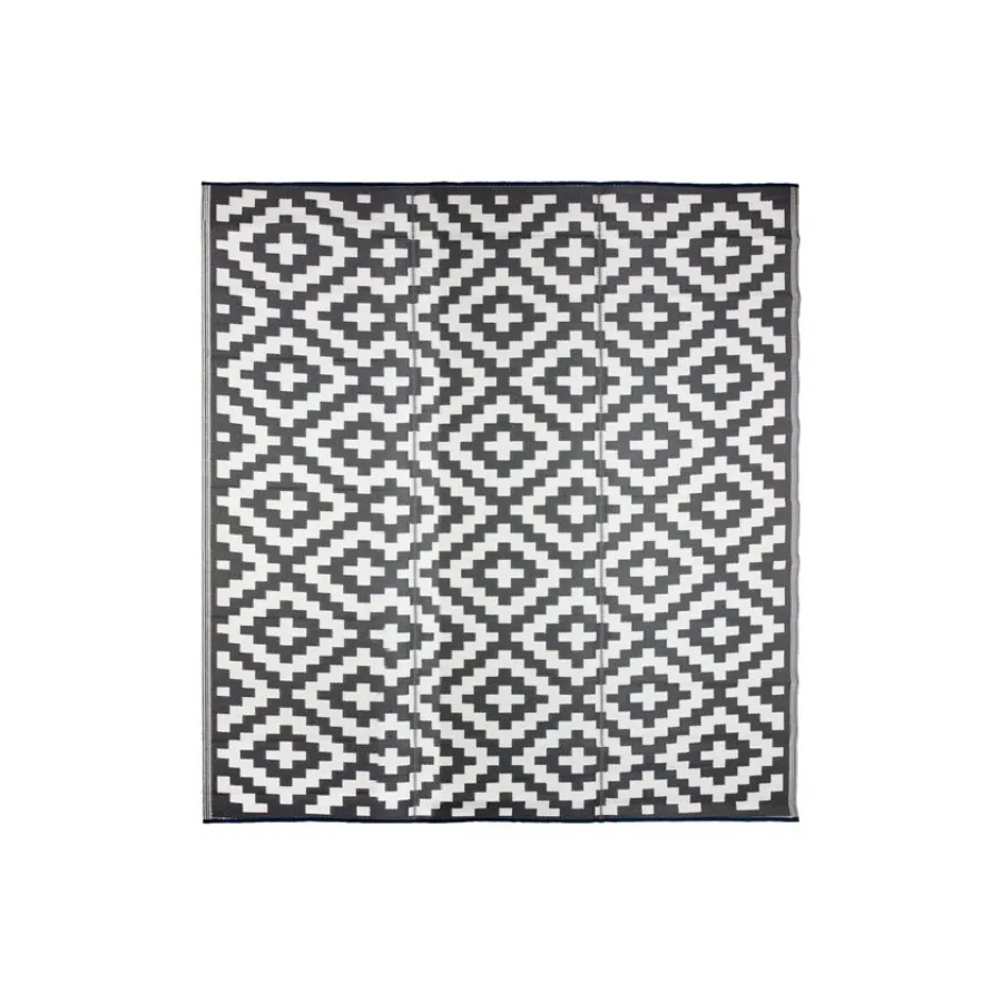 Aztec Grey & White Rectangular Diamond Pattern Foldable XL Camping Grass Mat - 270x450 CM