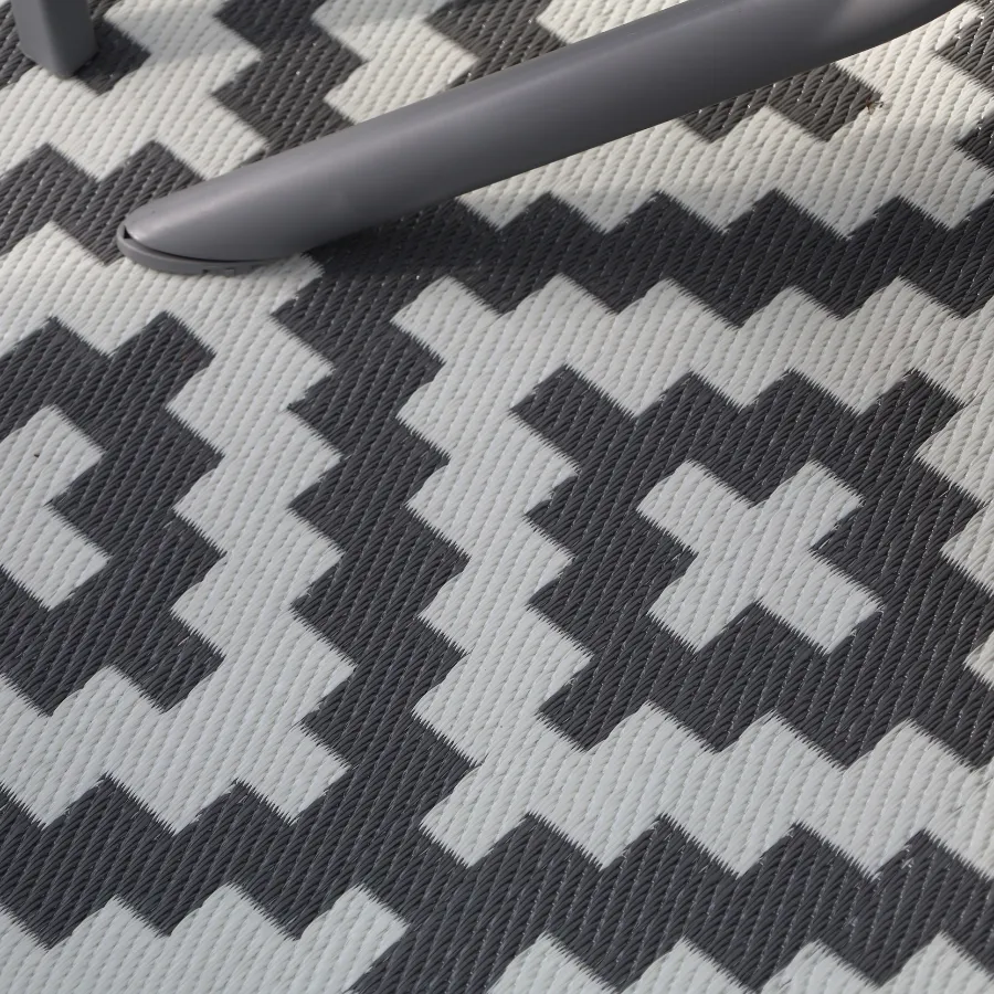 Aztec Grey & White Rectangular Diamond Pattern Foldable XL Camping Grass Mat - 270x450 CM
