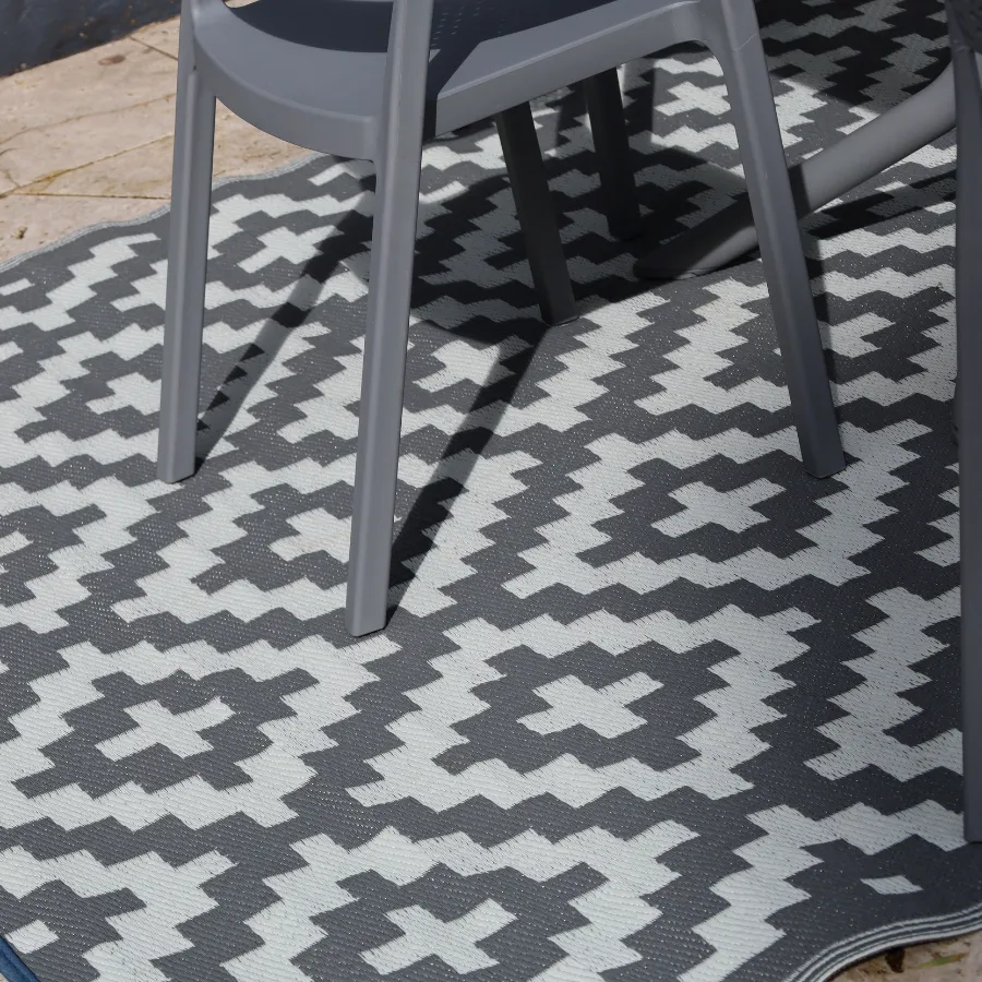 Aztec Grey & White Rectangular Diamond Pattern Foldable XL Camping Grass Mat - 270x450 CM