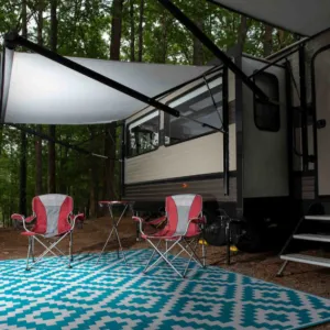 Aztec Teal & White Diamond Pattern Foldable Large Waterproof Inside Caravan Mat - 270x270 CM