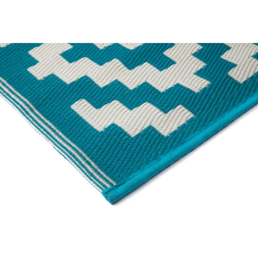 Aztec Teal & White Diamond Pattern Foldable Large Waterproof Inside Caravan Mat - 270x270 CM