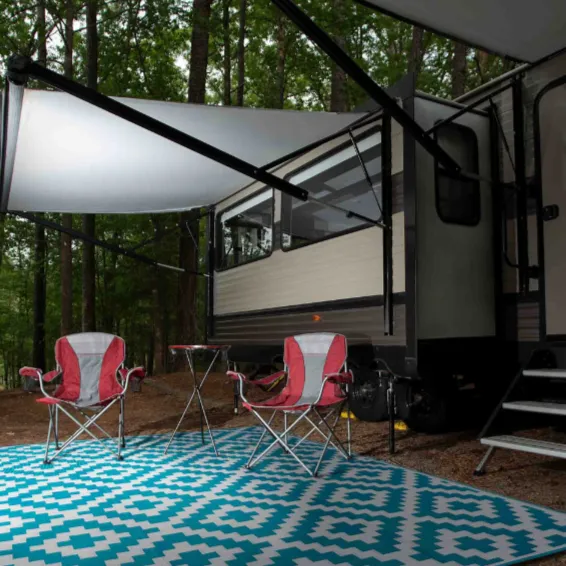 Aztec Teal & White Diamond Pattern Foldable Large Waterproof Inside Caravan Mat - 270x270 CM