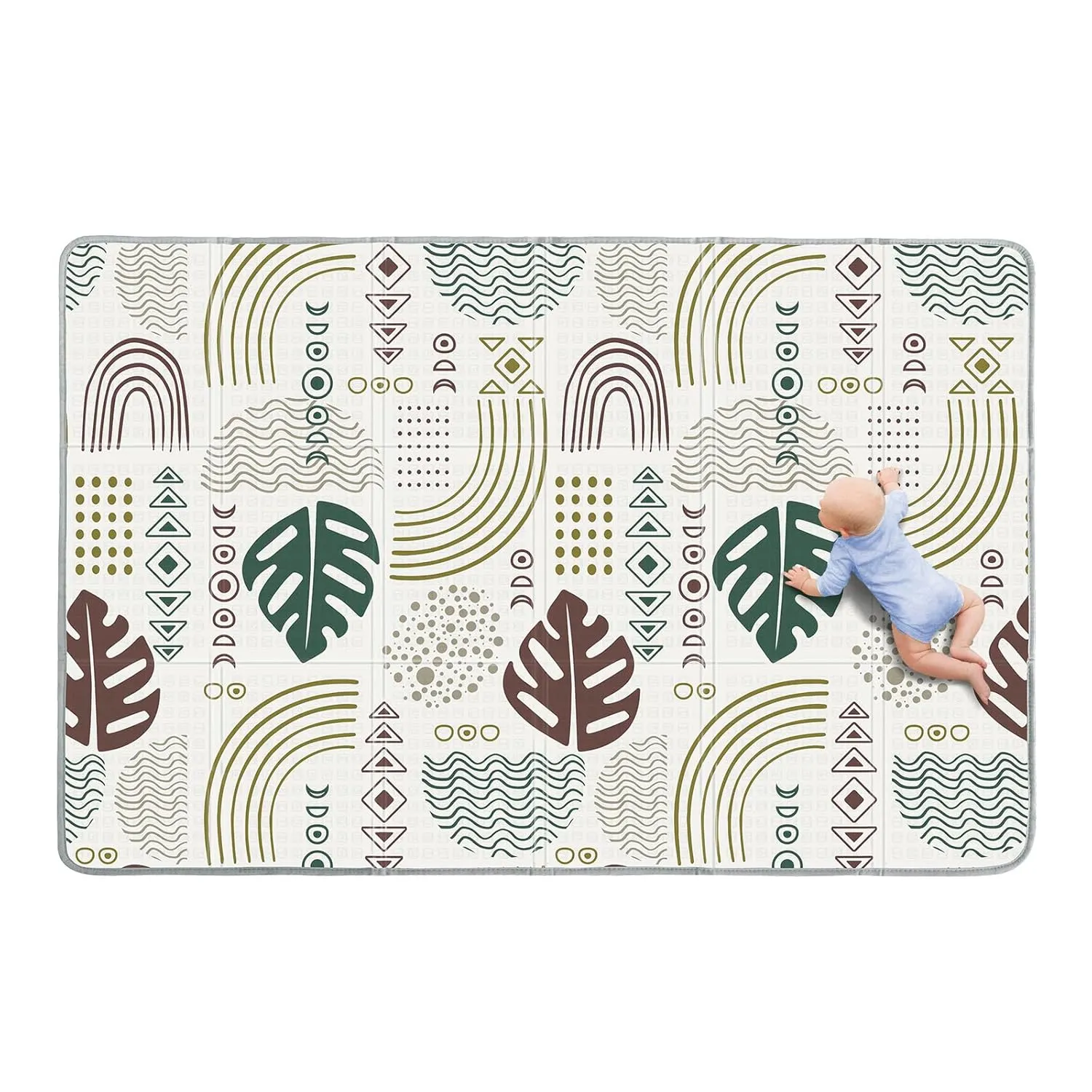 Babebay Baby Play Mat, Soft Baby Mat for Floor, Foldable Playmat for Babies Toddlers and Infants, Reversible Foam Play Mat, Waterproof Baby Crawling Mat for Indoor & Outdoor (Leaf Pattern,78x50)