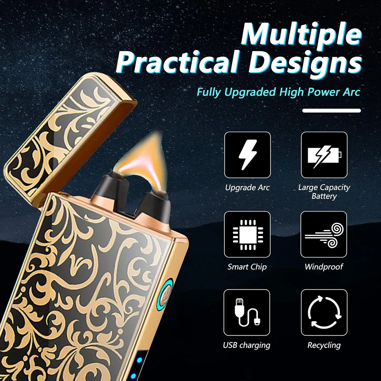 BABOBIU Electric Lighter USB Lighter Rechargeable Portable Windproof Flameless Plasma Lighter with High Power Large Arc for Camping, Hiking, Adventure (Decorative)