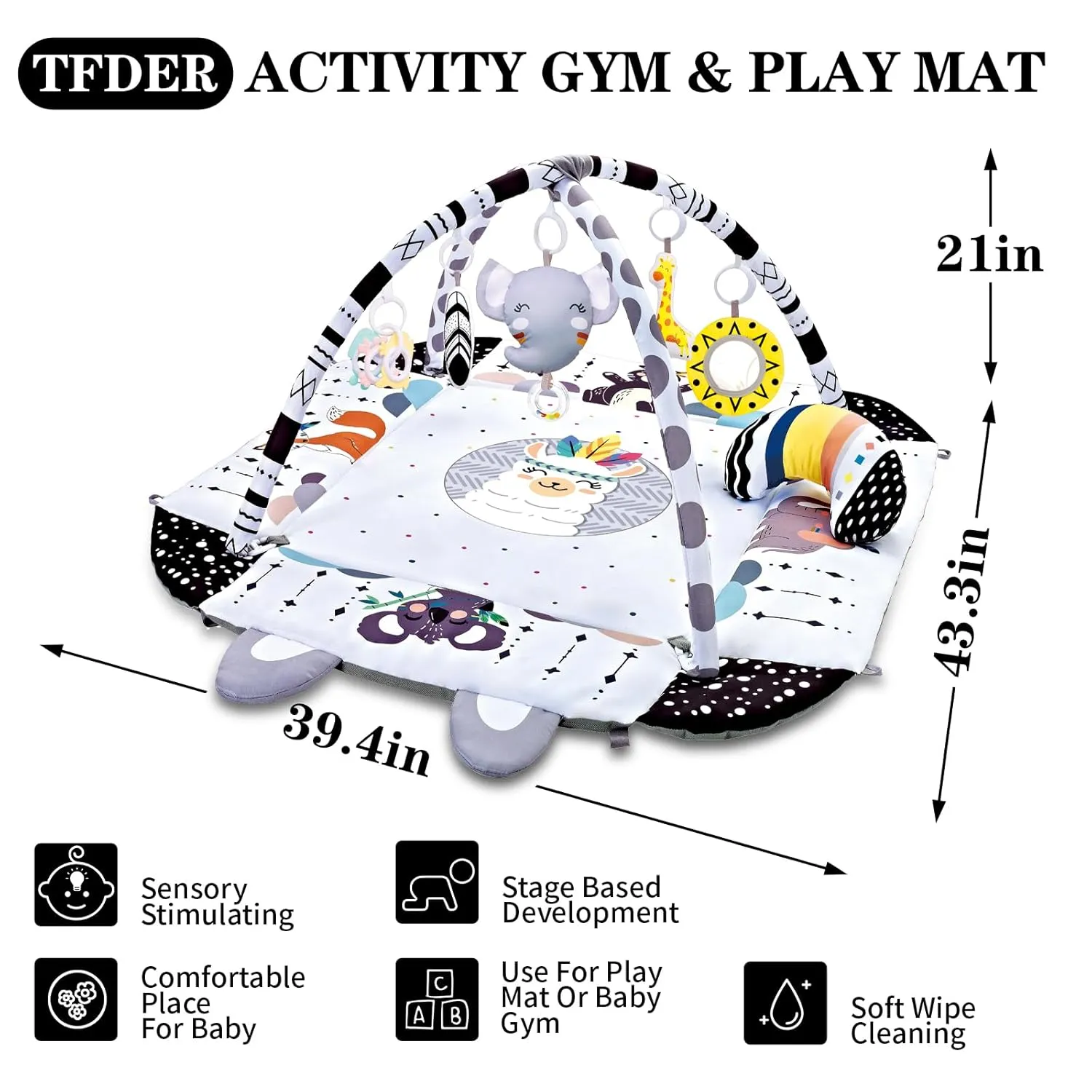 Baby Gym Play Mat, 8-in-1 Tummy Time Mat & Activity Gym, Washable Ball Pit, Infant Play Mat with Detachable Toys for Sensory Exploration and Motor Skill Development