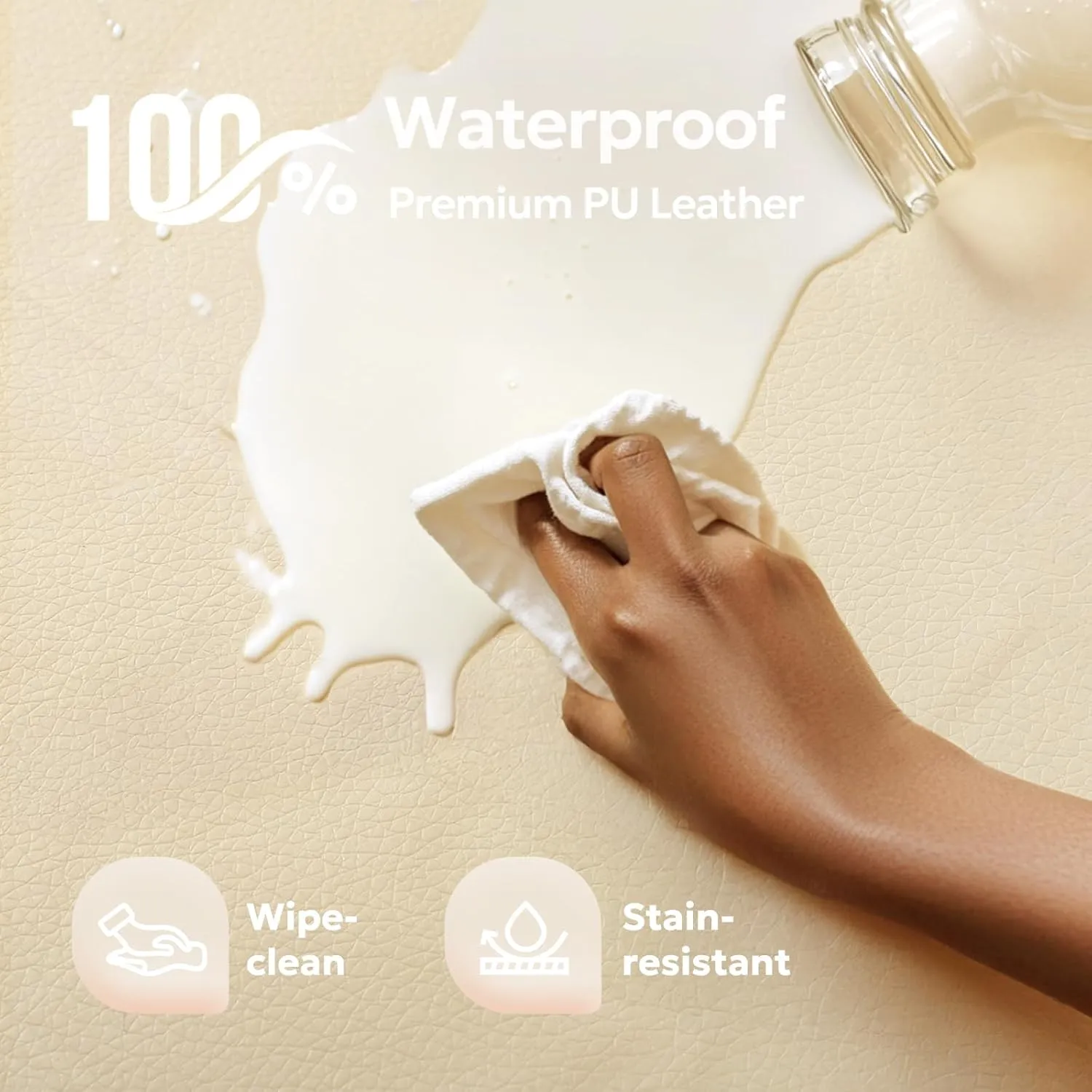 Baby Mat for Floor, Thick Soft Non-Toxic Vegan Leather Baby Play Mat, Waterproof Foam Play Mat, Padded Play Mat for Baby, 50x50 Playpen Mat, Infant Playmat for Baby Girls and Boys, Beige