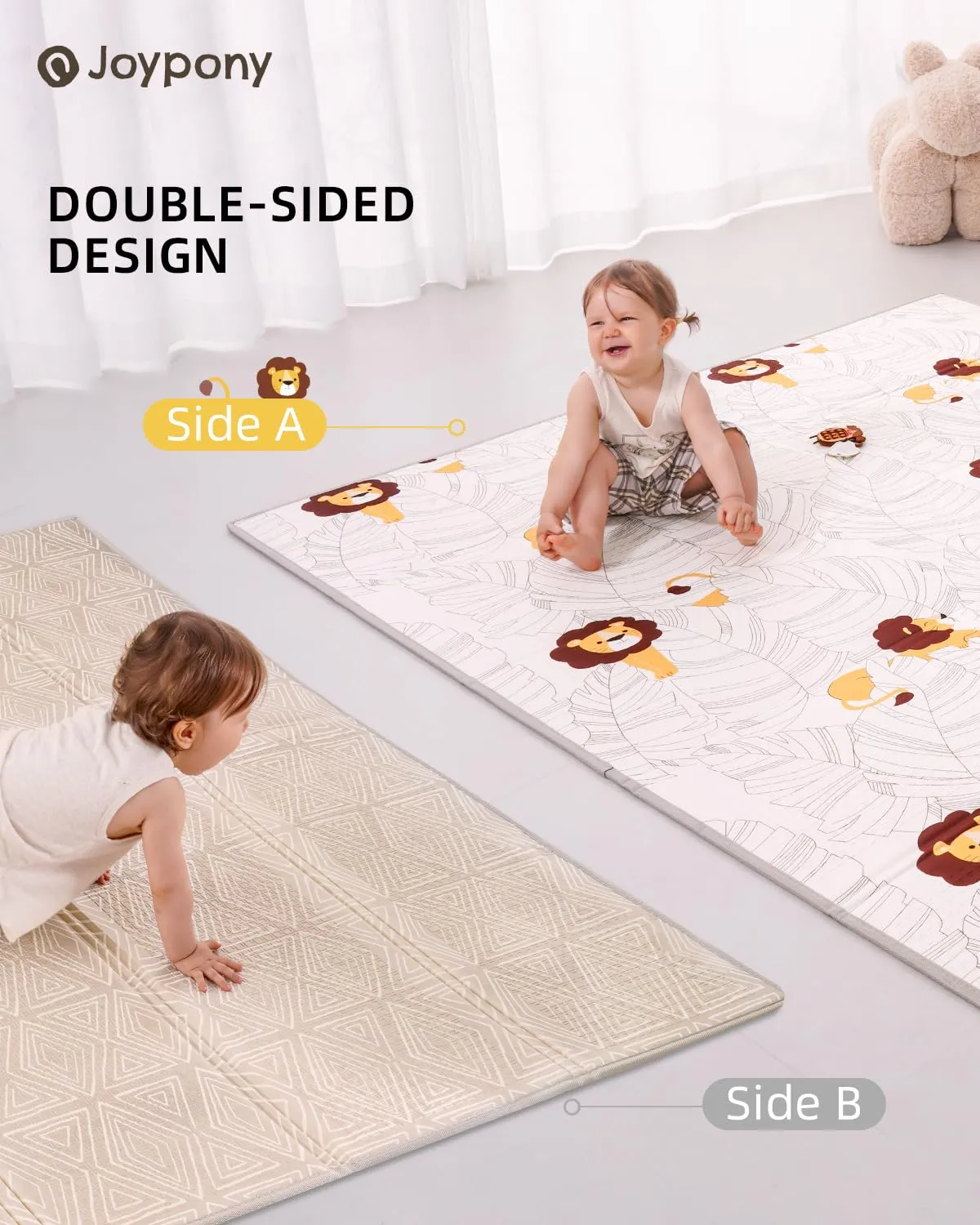 Baby Play Mat 59x71 Inch, 2 in 1 Fabric & XPE Dual-Sided Design Foldable Play Mats for Babies and Toddlers, Waterproof & Anti-Slip Baby Mat for Floor, Portable Baby Foam Crawling Mat with Travel Bag