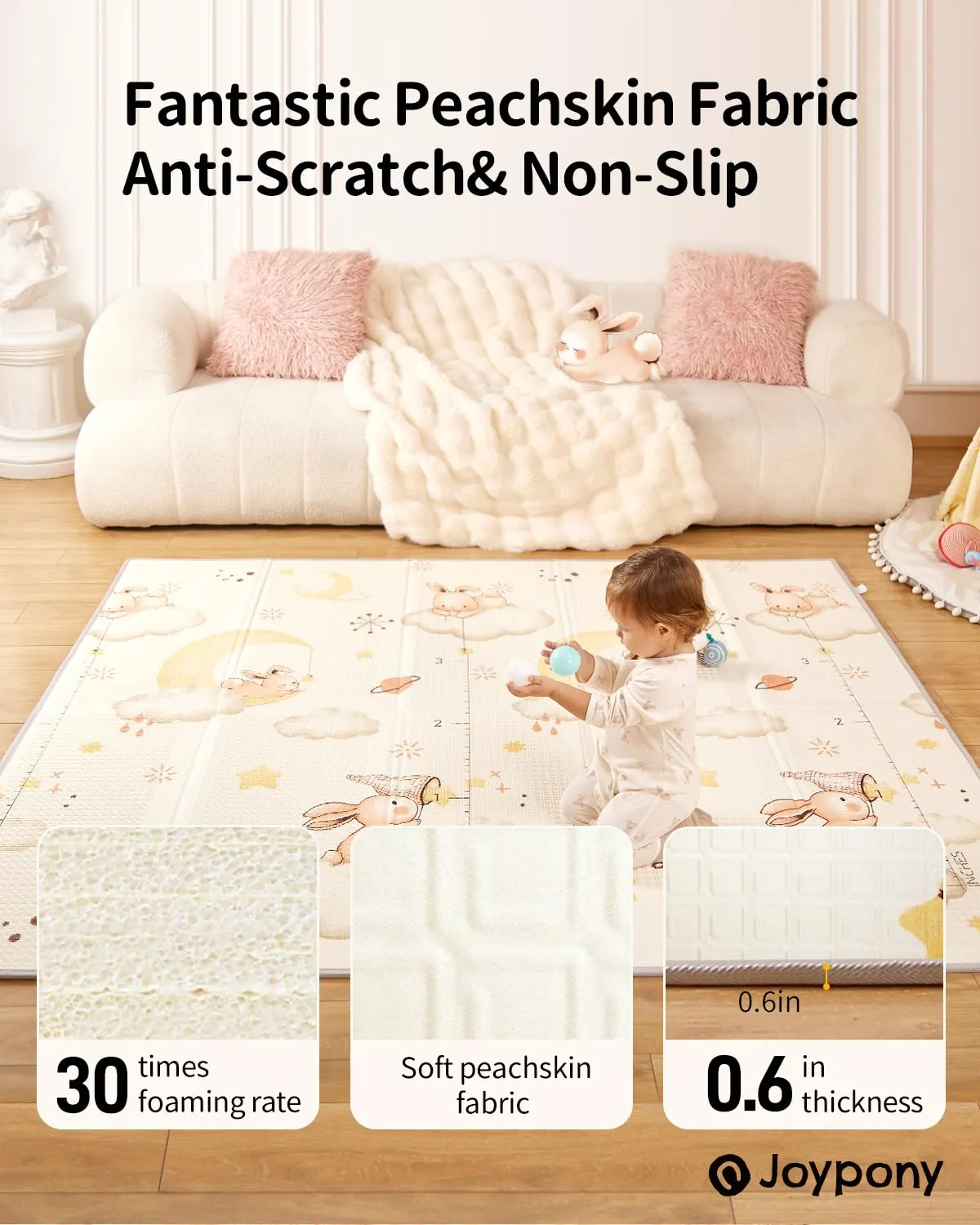 Baby Play Mat 79" X 71" X 0.6", Fabric Version Extra Large Thick Reversible Foldable Play Mats for Babies and Toddlers, Anti-Slip Portable Baby Floor Mat for Tummy Time with Travel Bag