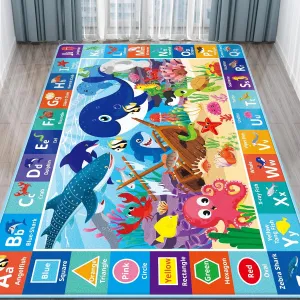 Baby Play Mat - Ocean ABC Kids Play Mat with Sea Animals - Foldable Rug for Baby, Toddler & Infant Playroom (78.7x59 Inch)