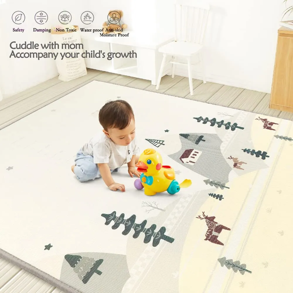 Baby Play Mat Reversible Foldable Foam Play mat for Baby, BPA Free Baby mat for Floor, playmat for Babies with Travel Bag for Indoor Outdoor 70 x 59 x 0.2 Inch