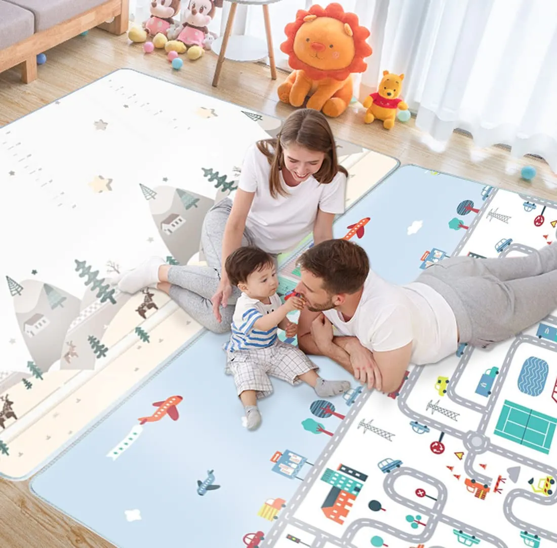Baby Play Mat Reversible Foldable Foam Play mat for Baby, BPA Free Baby mat for Floor, playmat for Babies with Travel Bag for Indoor Outdoor 70 x 59 x 0.2 Inch
