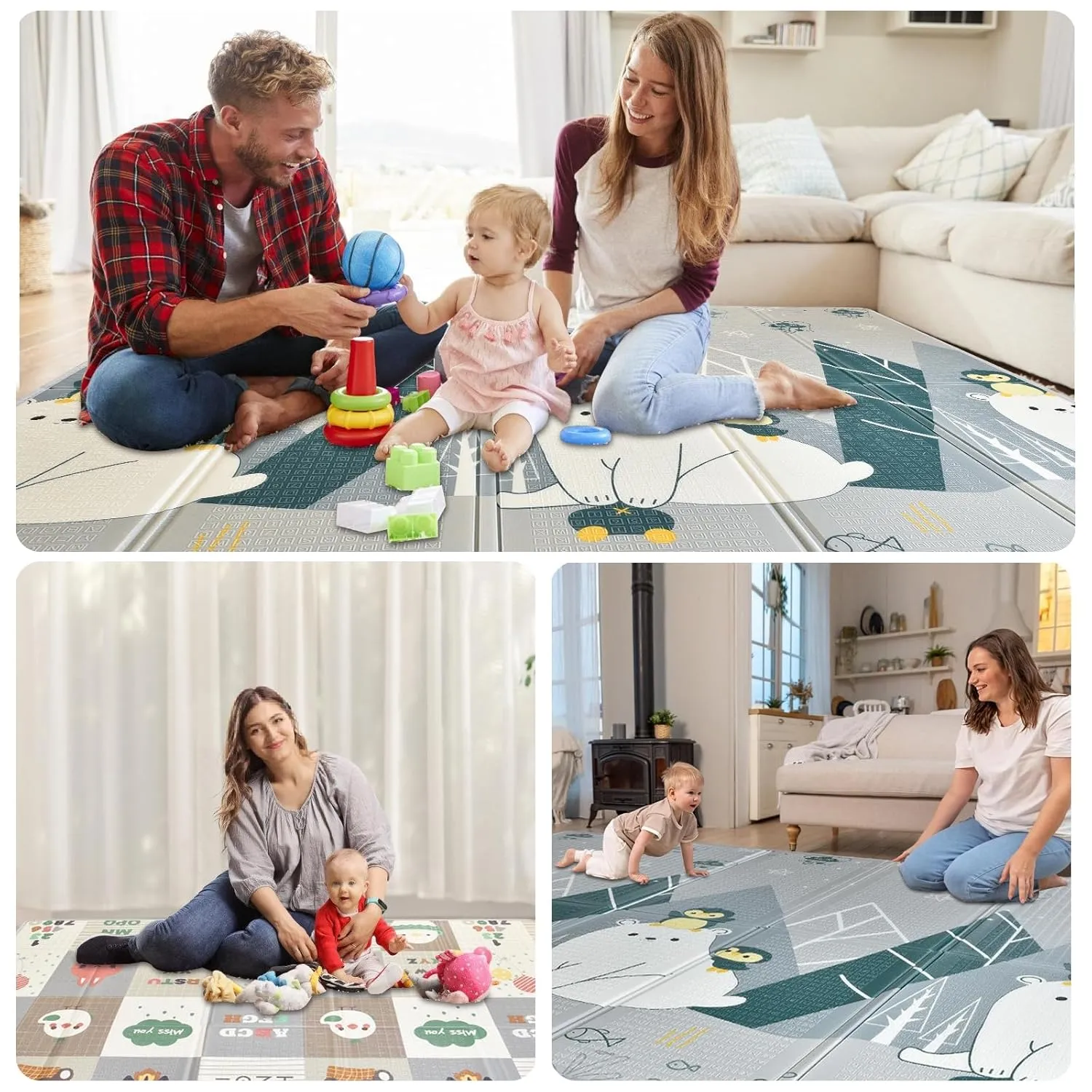 Baby Play Mat, XPE Foldable Foam Play Mat for Floor, Soft Waterproof Playmats for Babies and Toddlers Kids， Reversible Baby Crawling Mat for Indoor and Outdoor， 79''x59''x0.4"