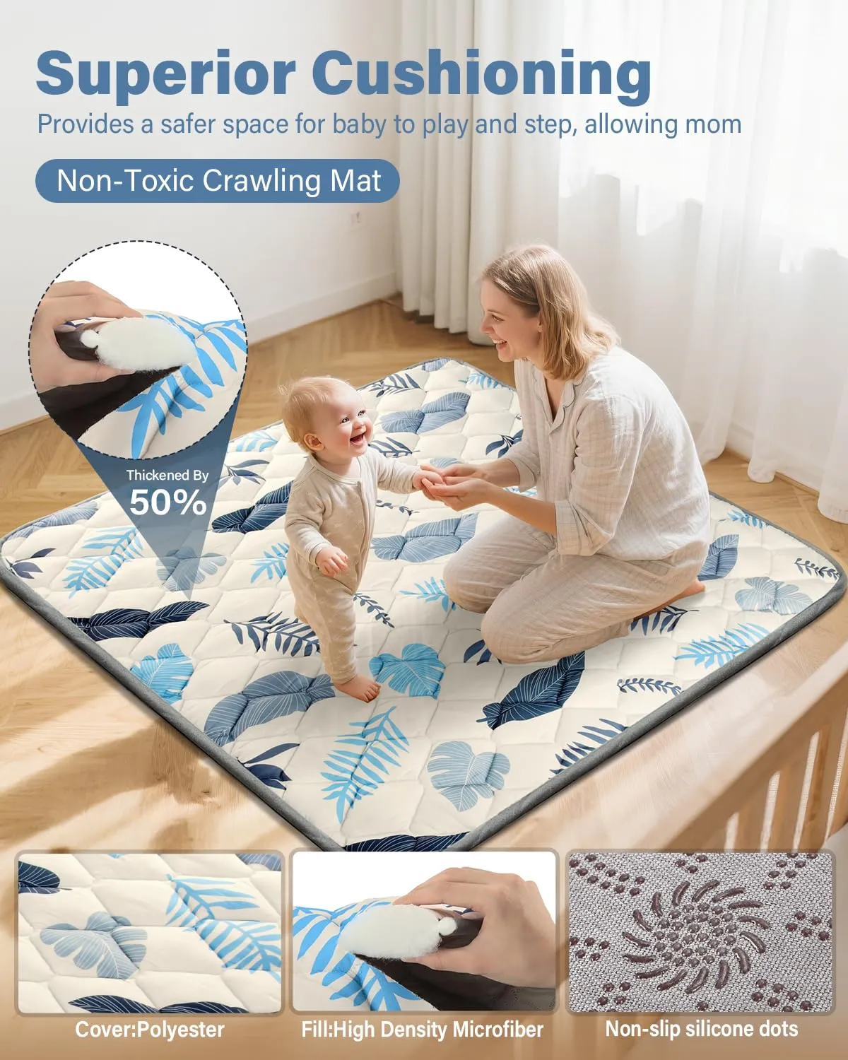 Baby Play Mats for Floor, 50x50 Playpen Mat, Thicken Cushioning Padding Foam Playmate for Baby and Toddlers Infants, Non-Slip & Machine Washable Tummy Time Mat