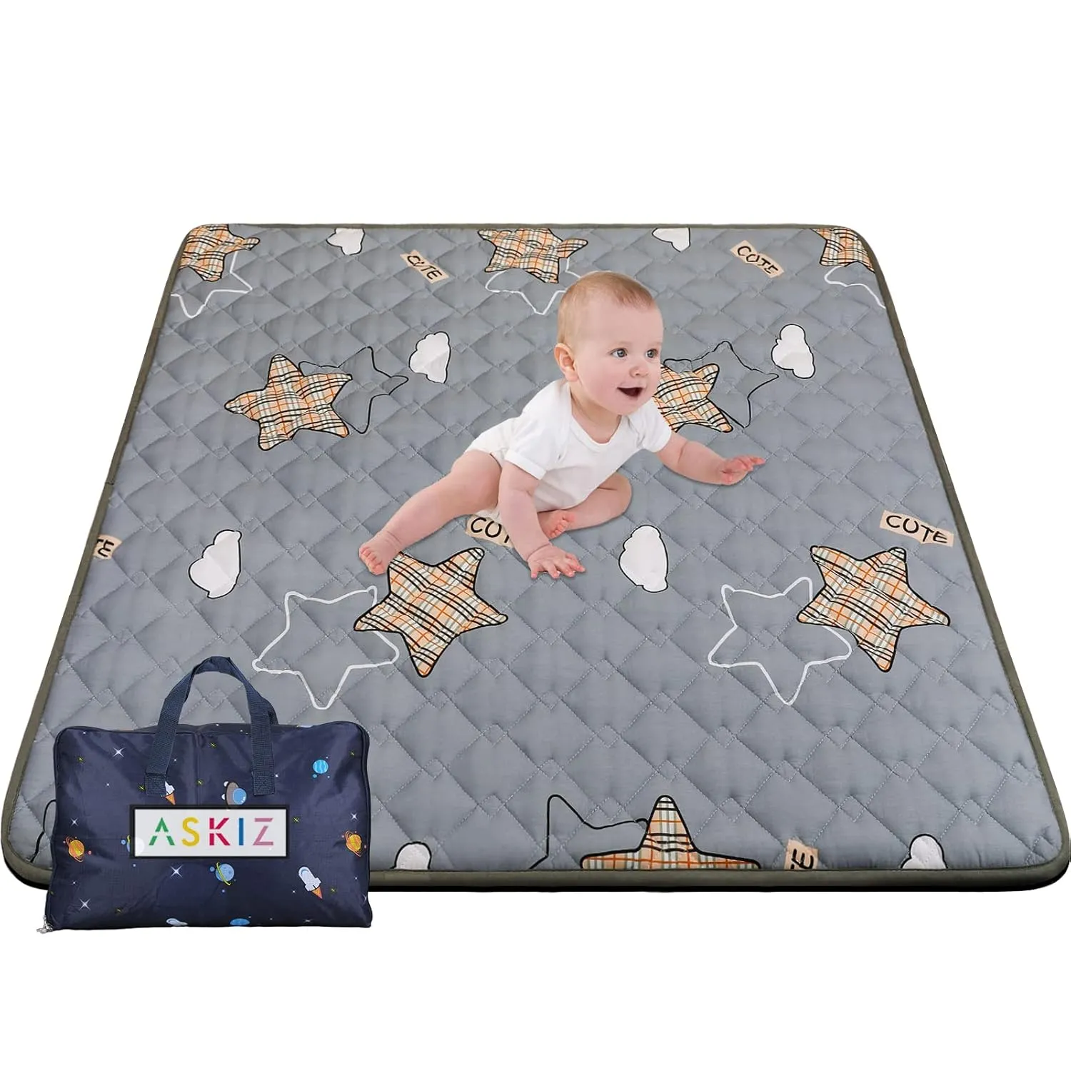 Baby Play Mats for Floor, Thick 50x50 Inch Crawling Mat for Playpen,Foam Playmats for Babies and Toddlers Infants, Foldable and Machine Washable(Grey)