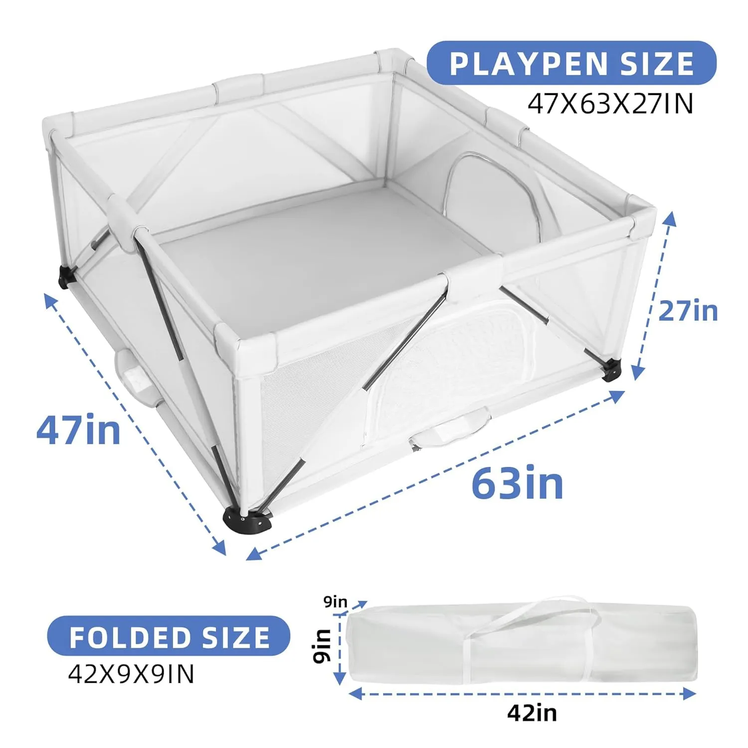 Baby Playpen Foldable 47X63 inch, Large Play Yard,Playpen for Babies and Toddlers, Play Pens for Babies and Toddlers with Gate, Indoor & Outdoor Portable Play Pen