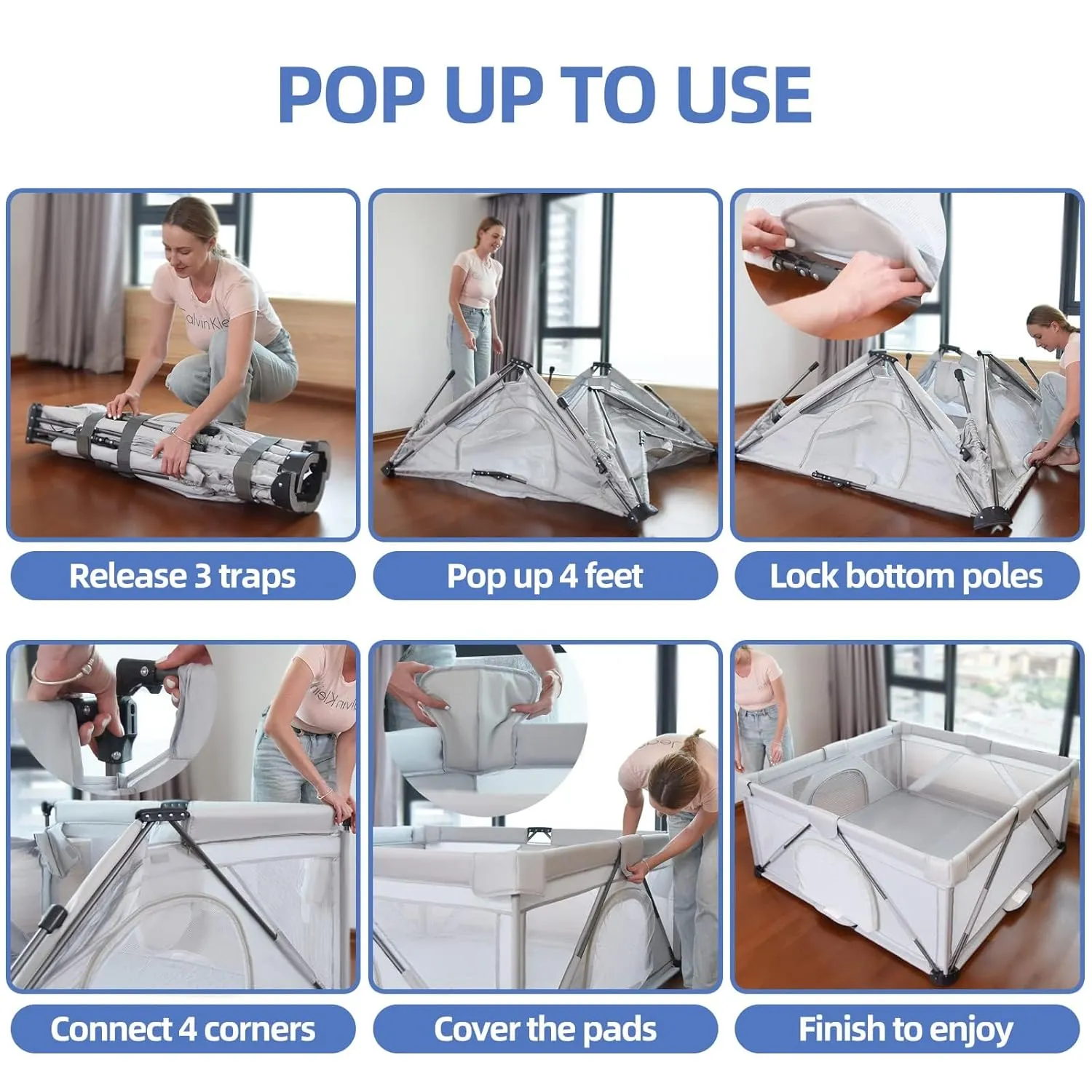 Baby Playpen Foldable 47X63 inch, Large Play Yard,Playpen for Babies and Toddlers, Play Pens for Babies and Toddlers with Gate, Indoor & Outdoor Portable Play Pen