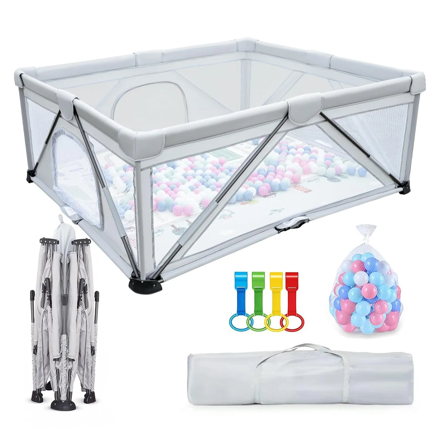 Baby Playpen Foldable 47X63 inch, Large Play Yard,Playpen for Babies and Toddlers, Play Pens for Babies and Toddlers with Gate, Indoor & Outdoor Portable Play Pen