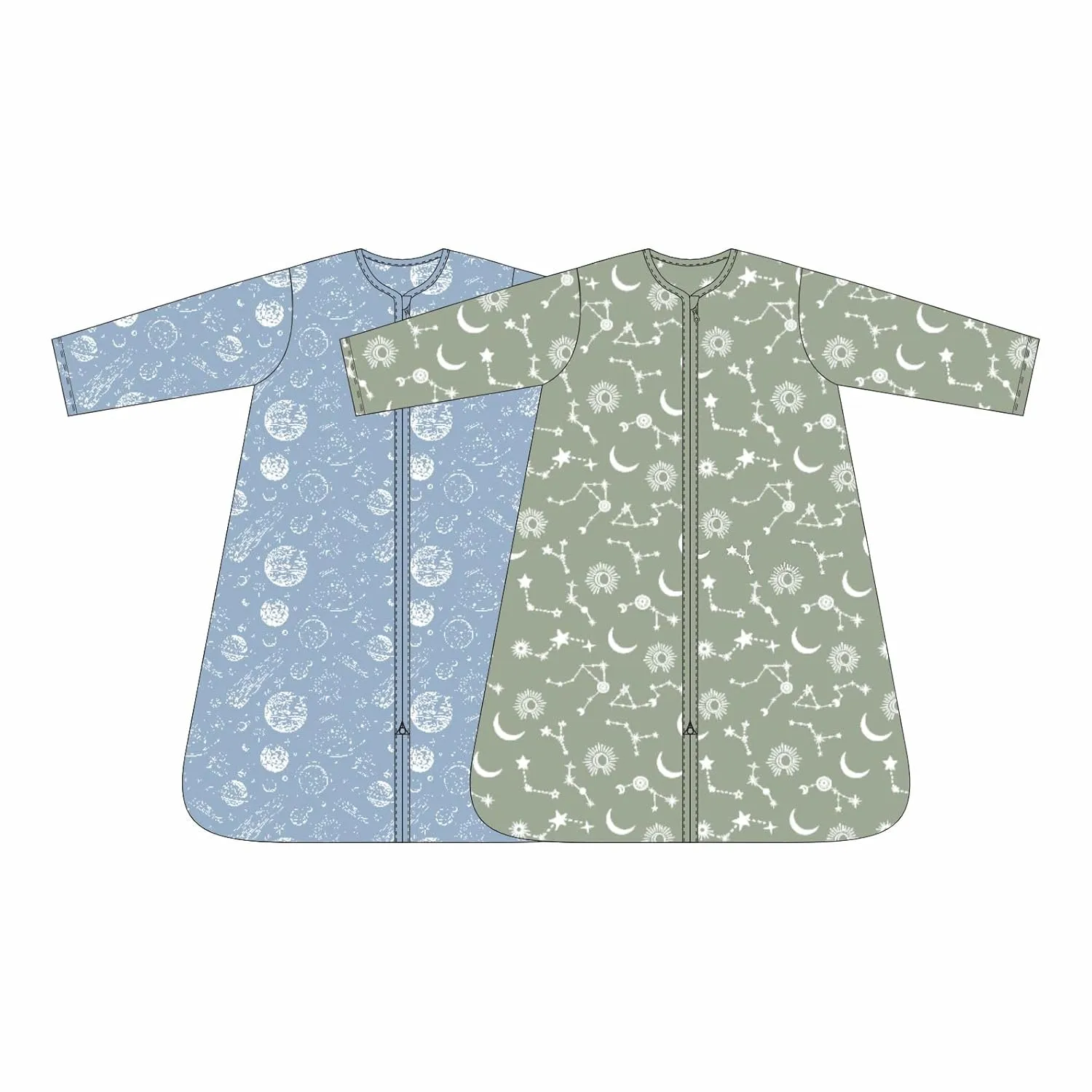 Baby Sleep Sack 12-18 Months 100% Cotton Long Sleeve Wearable Blanket Baby Sleep Bag with 2-Way Zipper 2 Pack 0.5 Tog Sleeping Sack for Newborn Infant Blue Green