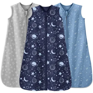 Baby Sleep Sack 18-24 Months 3 Pack 100% Cotton Lightweight 0.5 TOG Wearable Blanket Baby Sleep Bag with 2-Way Zipper for Infant Toddler Blue