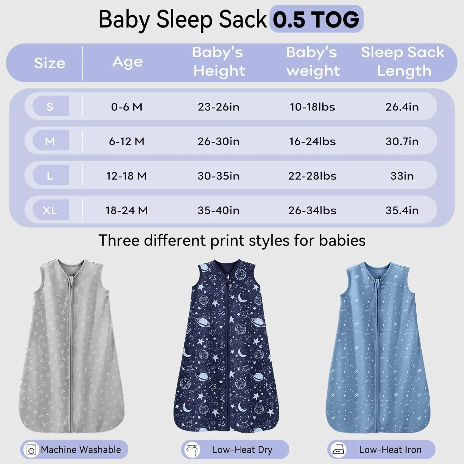 Baby Sleep Sack 18-24 Months 3 Pack 100% Cotton Lightweight 0.5 TOG Wearable Blanket Baby Sleep Bag with 2-Way Zipper for Infant Toddler Blue