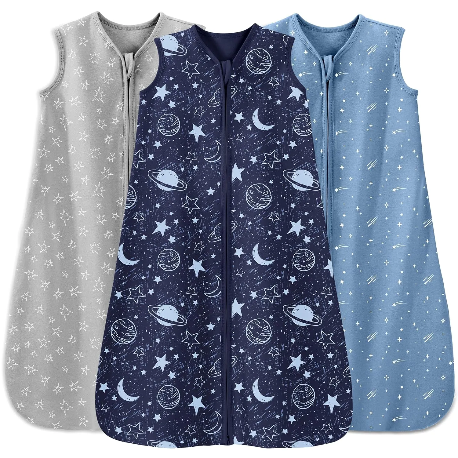 Baby Sleep Sack 18-24 Months 3 Pack 100% Cotton Lightweight 0.5 TOG Wearable Blanket Baby Sleep Bag with 2-Way Zipper for Infant Toddler Blue