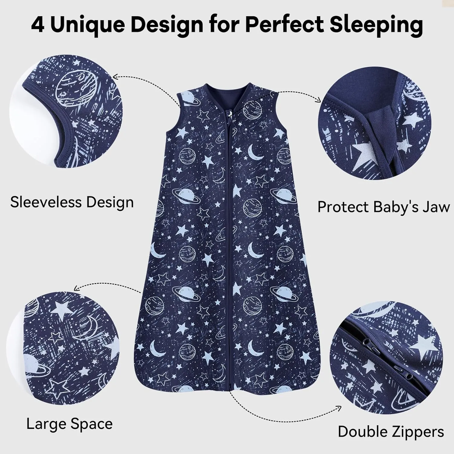 Baby Sleep Sack 18-24 Months 3 Pack 100% Cotton Lightweight 0.5 TOG Wearable Blanket Baby Sleep Bag with 2-Way Zipper for Infant Toddler Blue