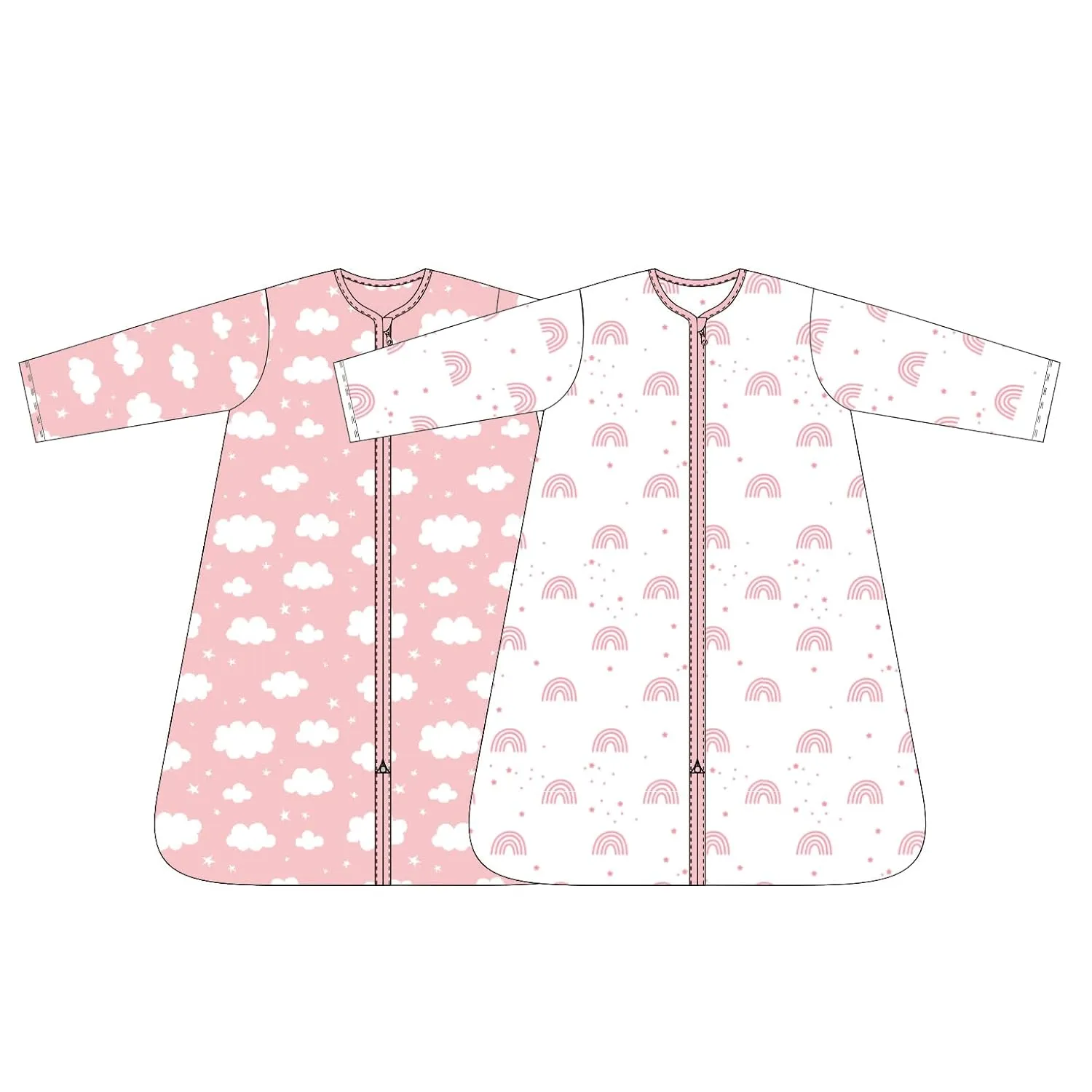 Baby Sleep Sack 6-12 Months 100% Cotton Long Sleeve Wearable Blanket Baby Sleep Bag with 2-Way Zipper 2 Pack 0.5 Tog Sleeping Sack for Newborn Infant White Pink