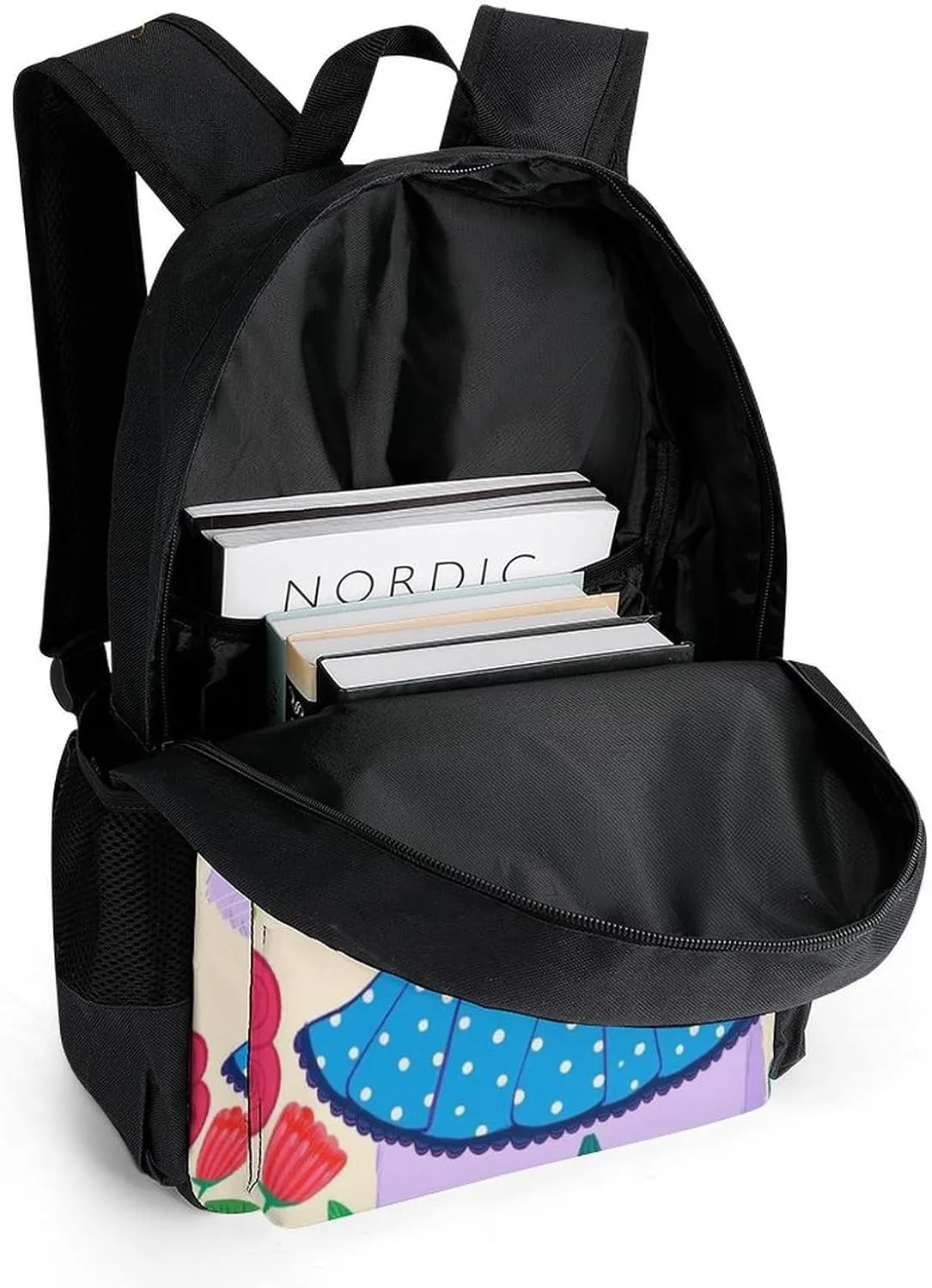 Backpack Anti-Theft Multipurpose Large Capacity Carry On Bag - Cartoon Cats Birds Flowers Childlike And Dreamy Art Camping Outdoor Backpack With Side Pockets