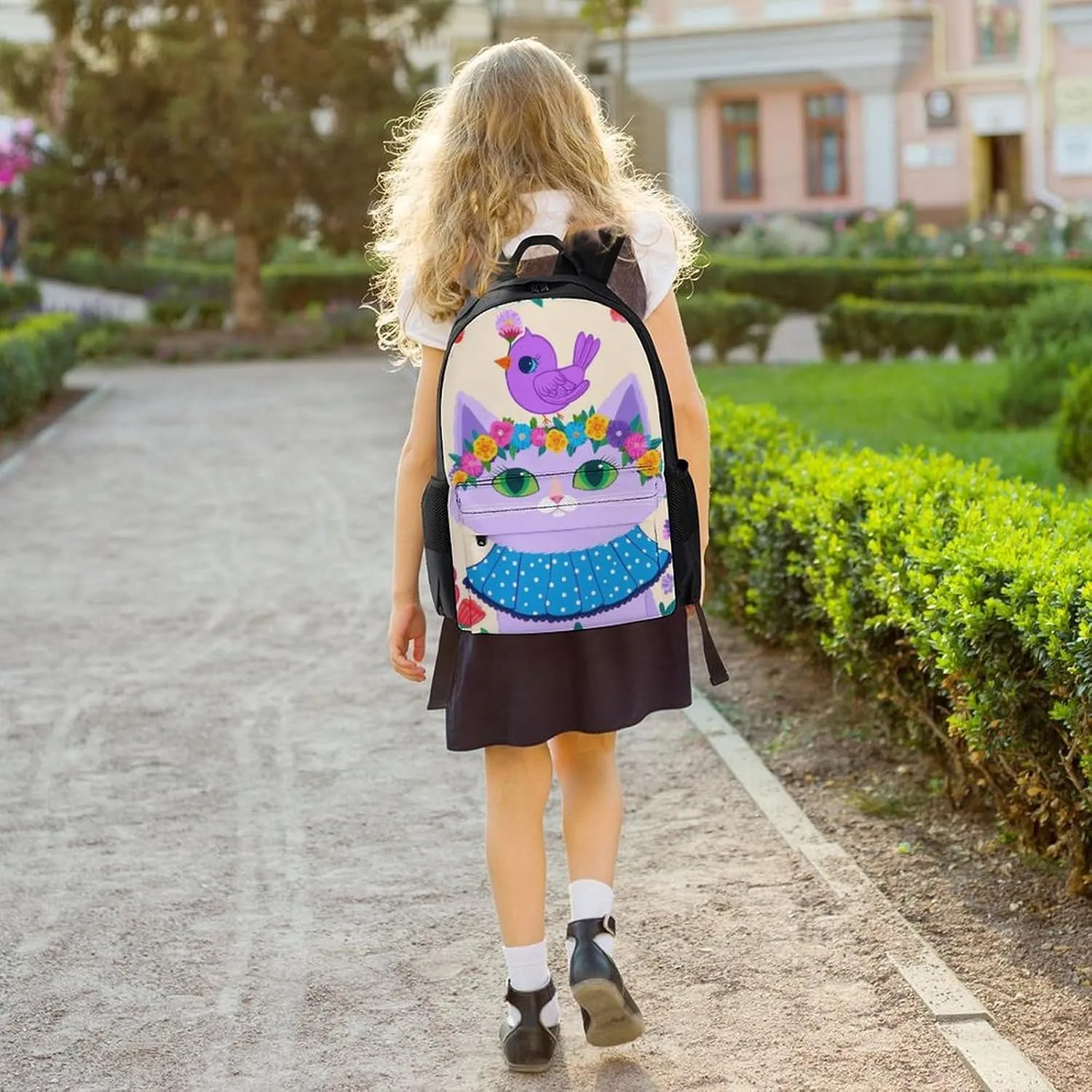 Backpack Anti-Theft Multipurpose Large Capacity Carry On Bag - Cartoon Cats Birds Flowers Childlike And Dreamy Art Camping Outdoor Backpack With Side Pockets