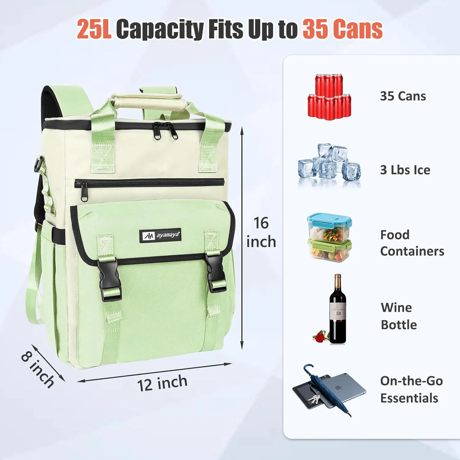 Backpack Cooler for Women, AYAMAYA Stylish 35 Cans Leakproof Soft Cooler Backpack, Waterproof Insulated Lunchbox Shoulder Bag Keeps Cold for Up to 18 Hours for Camping, Beach, Work, Picnic, Travel