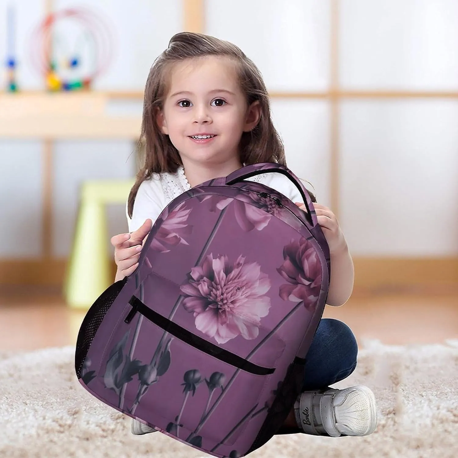 Backpack for Men Women Laptop Backpack Flowers on Purple Background Casual Daypack Laptop Bag for Travel