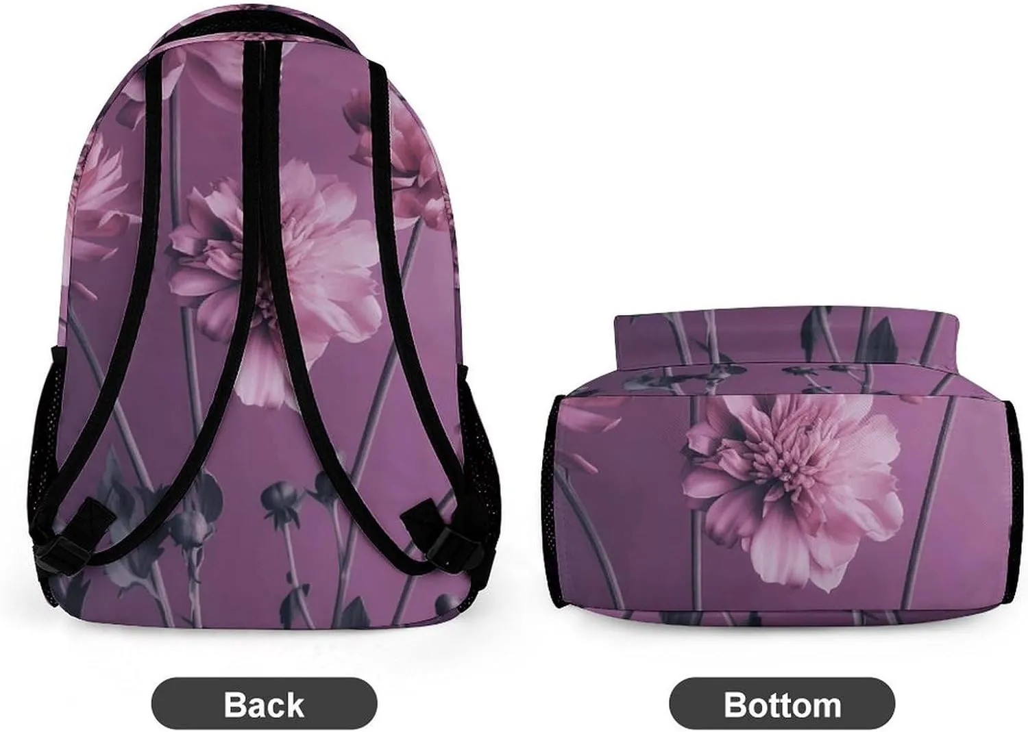 Backpack for Men Women Laptop Backpack Flowers on Purple Background Casual Daypack Laptop Bag for Travel