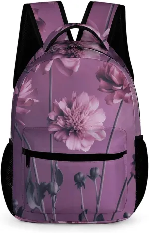 Backpack for Men Women Laptop Backpack Flowers on Purple Background Casual Daypack Laptop Bag for Travel
