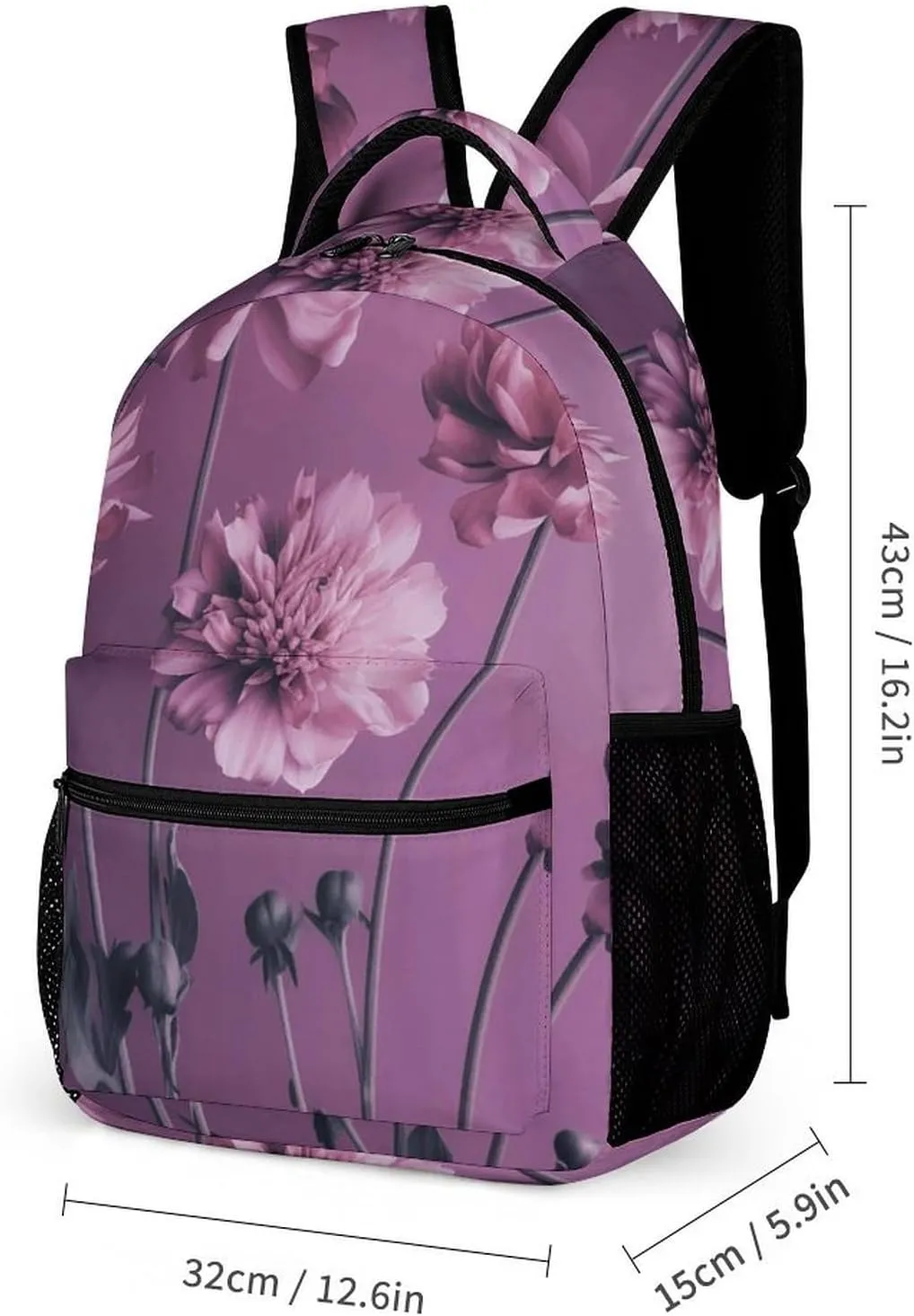 Backpack for Men Women Laptop Backpack Flowers on Purple Background Casual Daypack Laptop Bag for Travel
