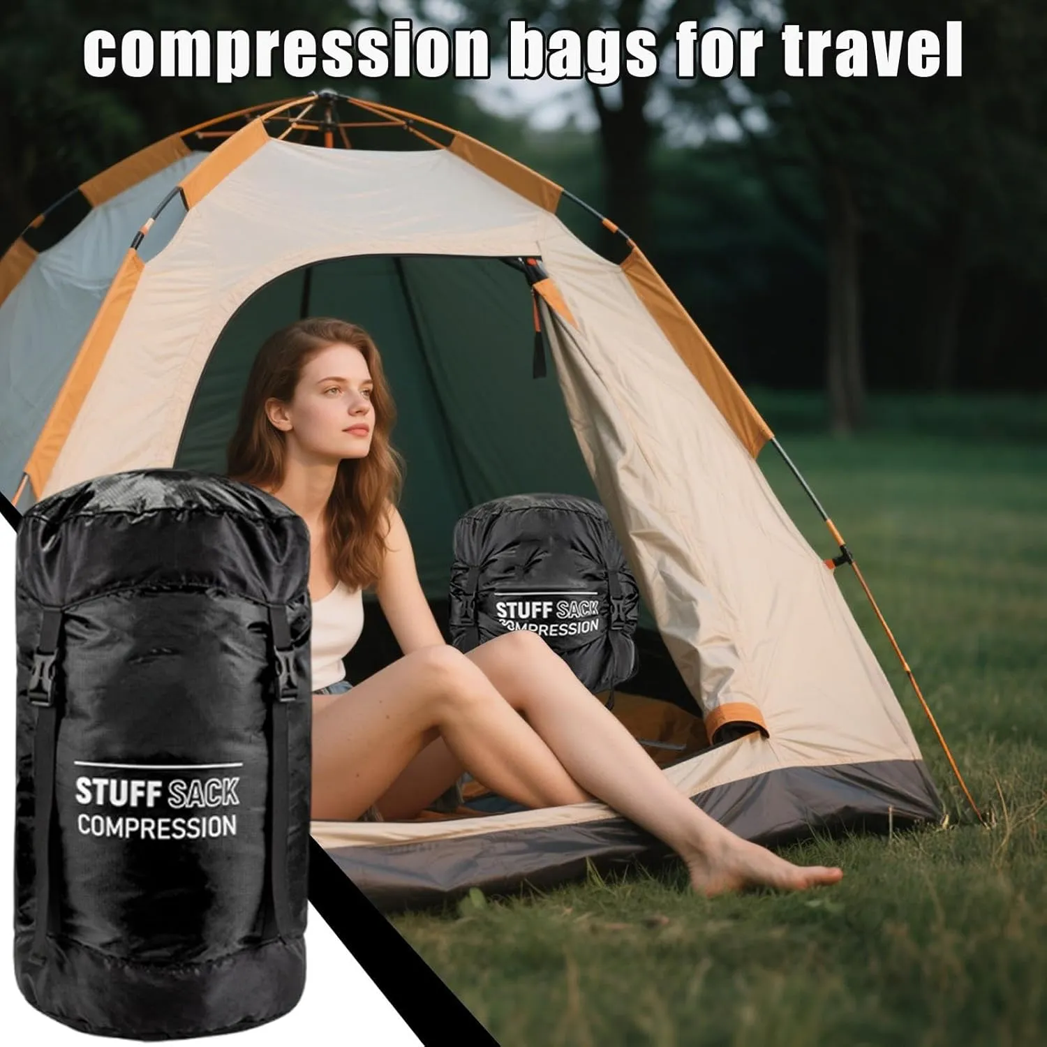 Backpacking Compression Bag, Quick-Dry Stuff Sacks for Backpacking, Lightweight Breathable Reusable Outdoor Gear for Hiking Supplies Camping Travel