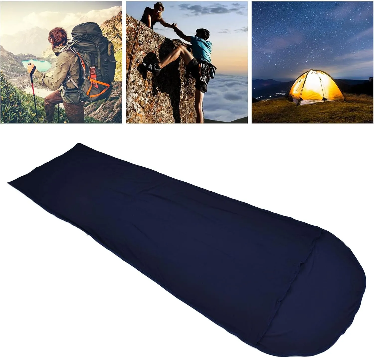 Bag Liner, 200x80cm Ultralight Multifunctional Elastic Sleeping Sack Lightweight Breathable Cotton Liner for Picnic Hiking Outdoor Camping(Dark Blue)