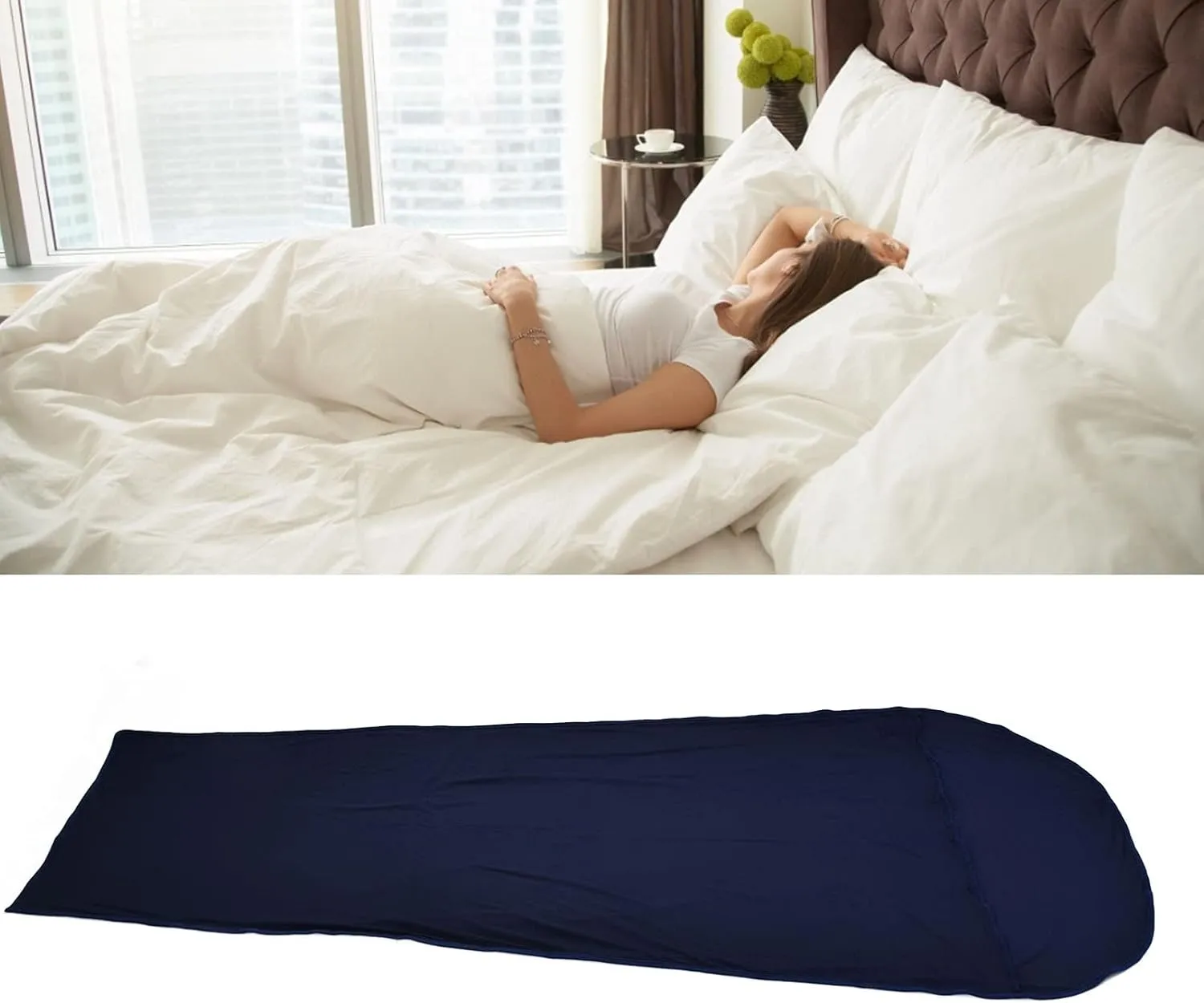 Bag Liner, 200x80cm Ultralight Multifunctional Elastic Sleeping Sack Lightweight Breathable Cotton Liner for Picnic Hiking Outdoor Camping(Dark Blue)