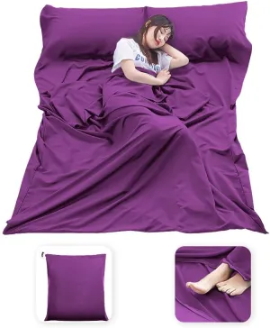 Bag Liner Lightweight Compact Bonng Bag Sack Portable Clean Travel Sheet with Zippered Opening for The Feet Camping Sleep Sheet for Backpacking Hotel& Hiking (Purple, 82.7'' X 45.3”)