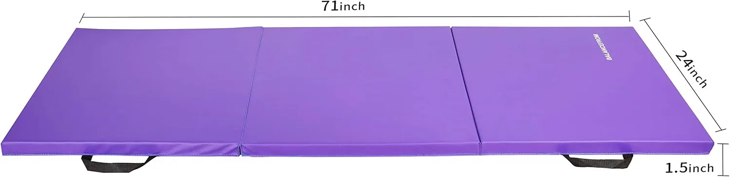 BalanceFrom 2ft x 6ft Three Fold Folding Exercise Mat with Carrying Handles for MMA, Gymnastics and Home Gym Protective Flooring, 1.5-Inch Thick, Multiple Colors