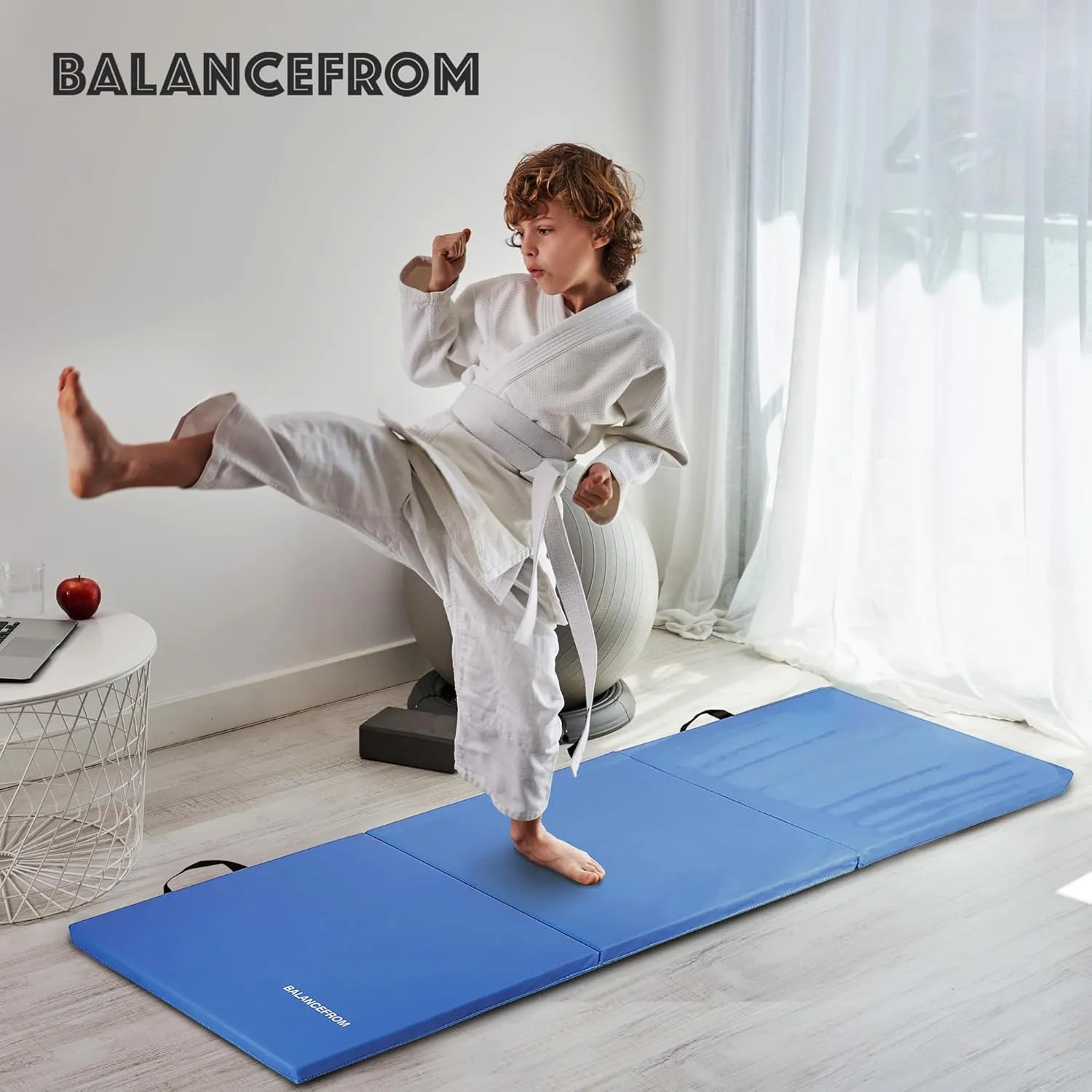 BalanceFrom 2ft x 6ft Three Fold Folding Exercise Mat with Carrying Handles for MMA, Gymnastics and Home Gym Protective Flooring, 1.5-Inch Thick, Multiple Colors