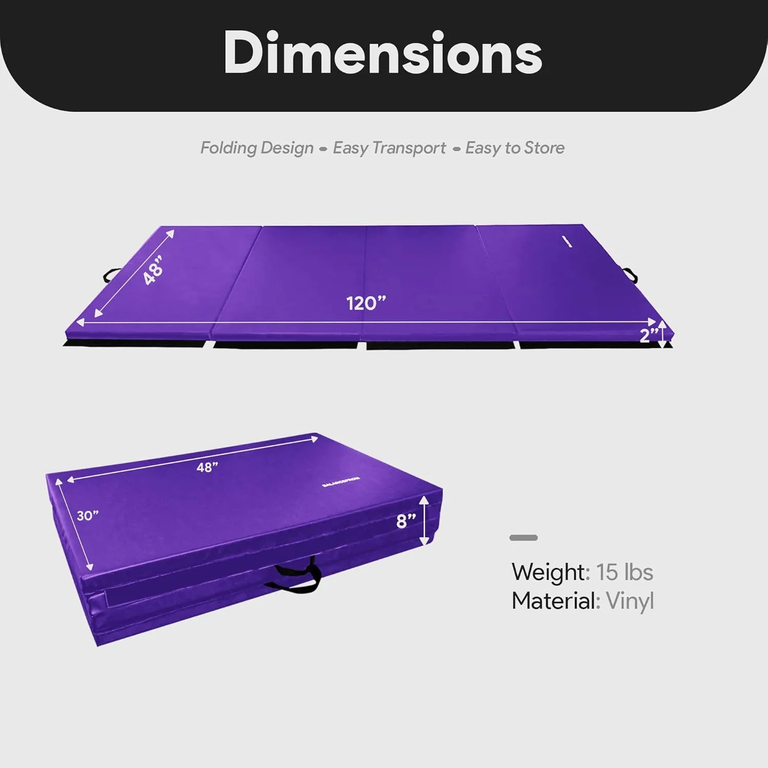 BalanceFrom Folding Gymnastics Mat, Home Gym Floor Tumbling Equipment, 4' x 10' x 2"