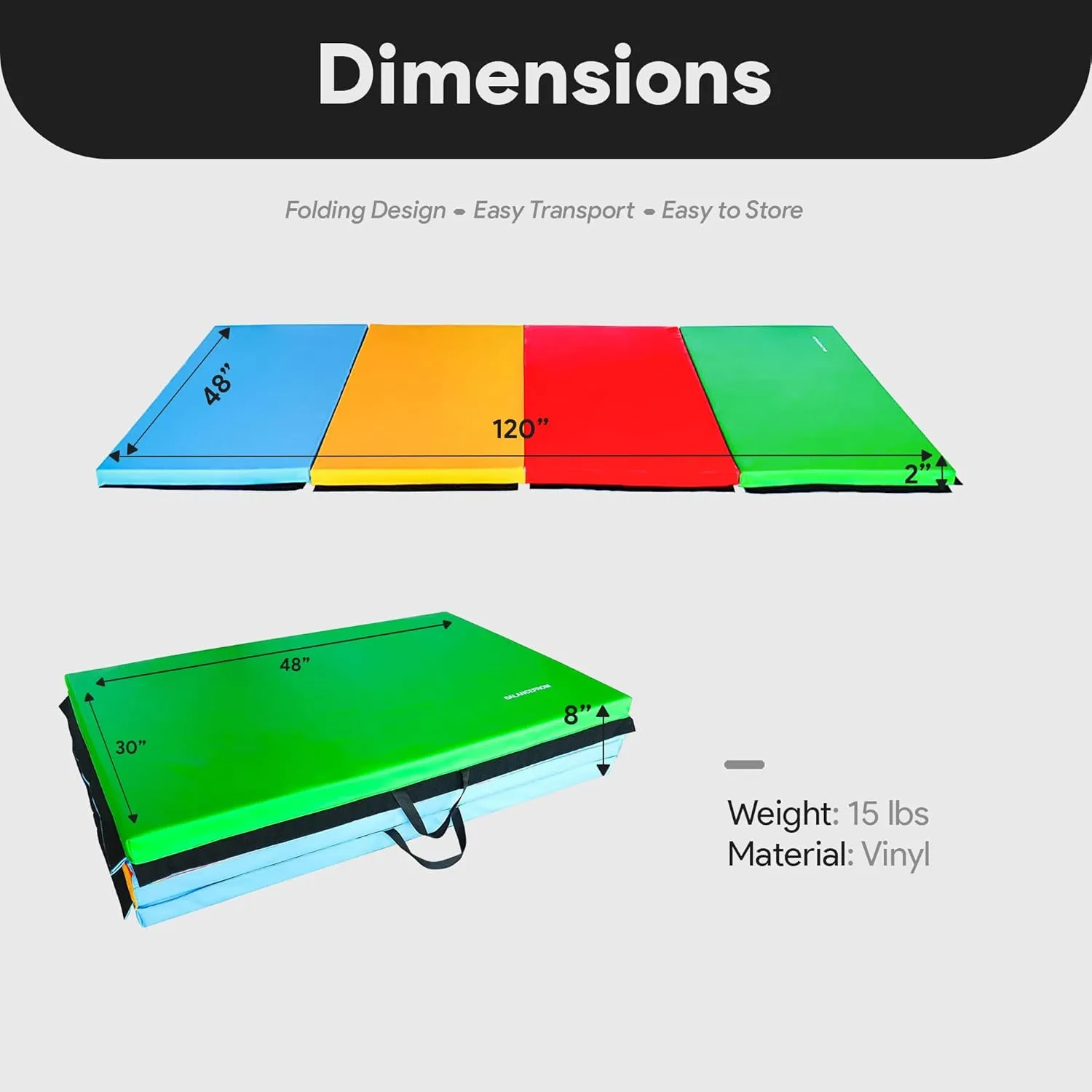 BalanceFrom Folding Gymnastics Mat, Home Gym Floor Tumbling Equipment, 4' x 10' x 2"