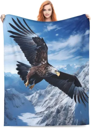 Bald Eagle Snowy Mountain Blanket Gfits for Women Men Kids Flying Eagle Flannel Throw Blankets Soft Fuzzy Lightweight for Home Decor Couch Bed Sofa 80x60 Inches