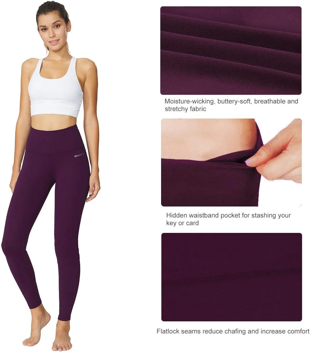 baleaf Leggings for Women with Pockets Tummy Control Compression Workout Athletic Running High Waisted Yoga Pants