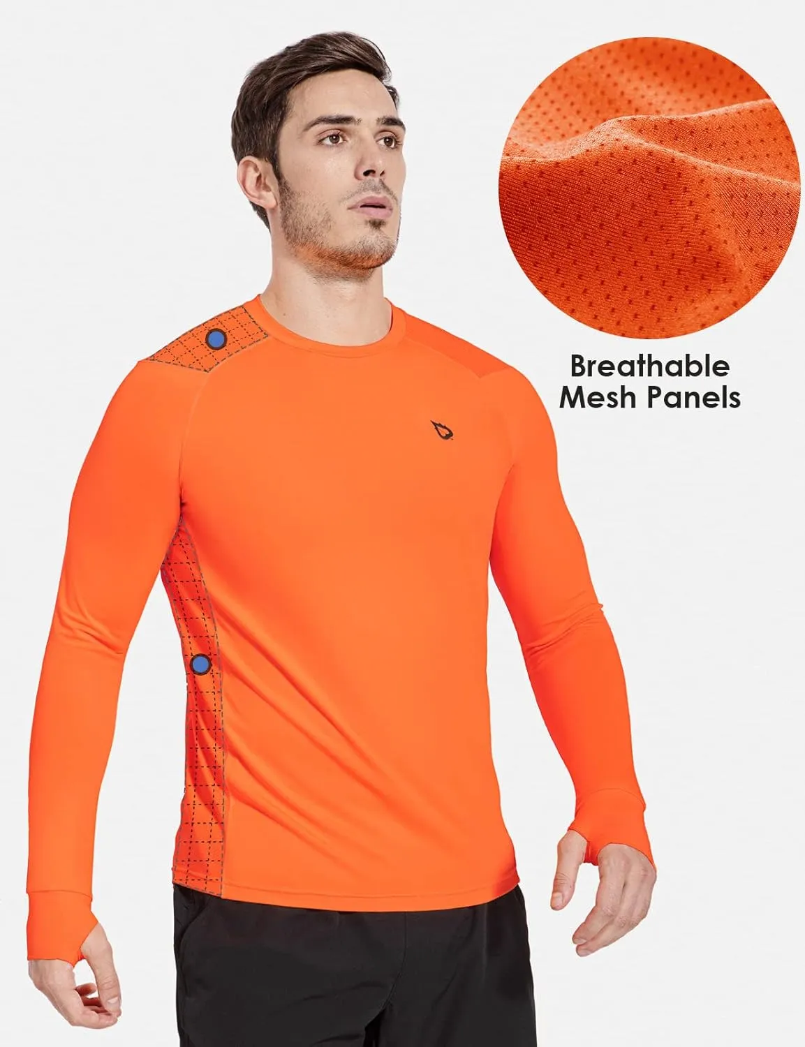 baleaf Men's Long Sleeve Running Shirts with Thumbholes Quick Dry Athletic Shirt Workout Training Top