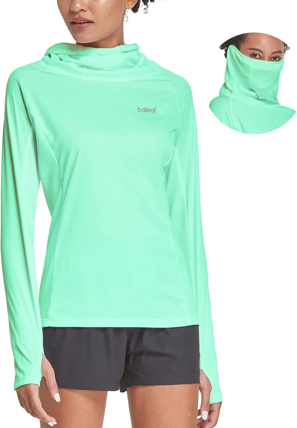 baleaf Women's Long Sleeve Rash Guard with Face Cover UPF 50  Swim Shirts Sun Hoddie Lightweight Quick Dry Hiking Tops
