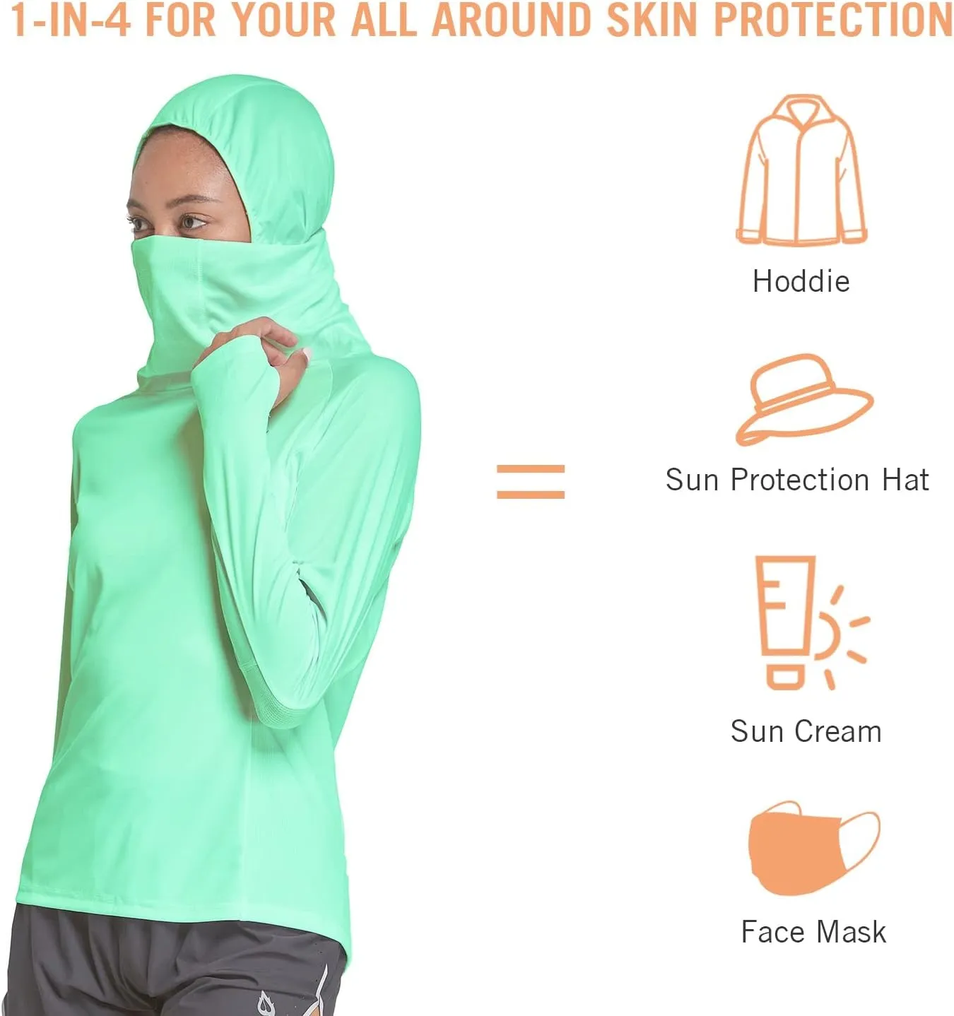 baleaf Women's Long Sleeve Rash Guard with Face Cover UPF 50  Swim Shirts Sun Hoddie Lightweight Quick Dry Hiking Tops