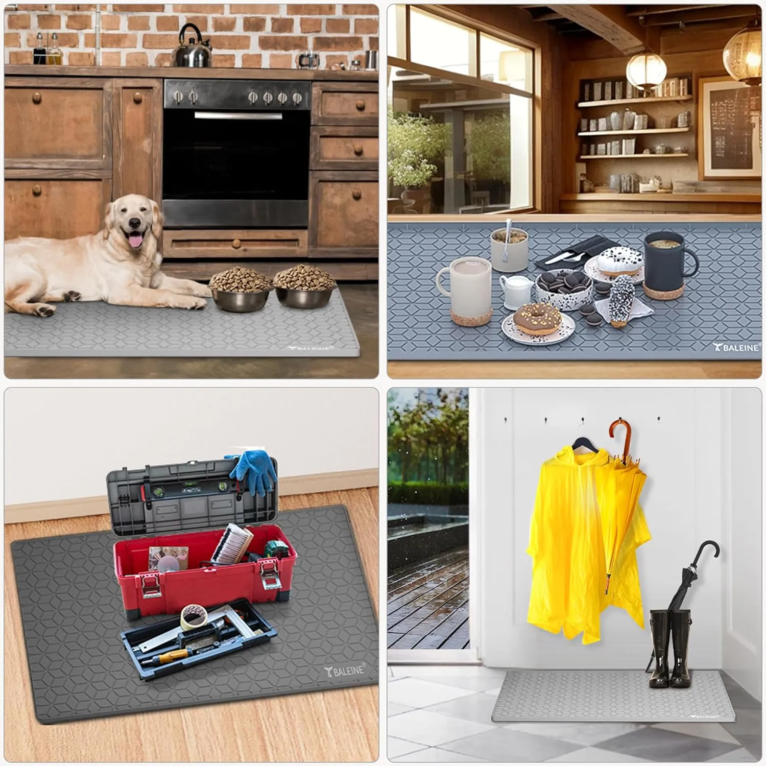 BALEINE 28''×22'' Under Sink Mat, Waterproof Food Grade Silicone Undersink Mat, Cabinet Shelf Drip Tray, Under Sink Liner for Kitchen, Bathroom (Grey)