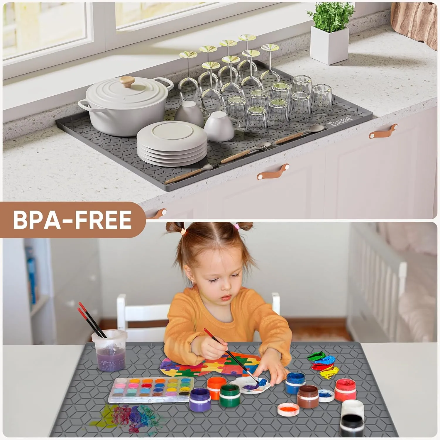 BALEINE 28''×22'' Under Sink Mat, Waterproof Food Grade Silicone Undersink Mat, Cabinet Shelf Drip Tray, Under Sink Liner for Kitchen, Bathroom (Grey)