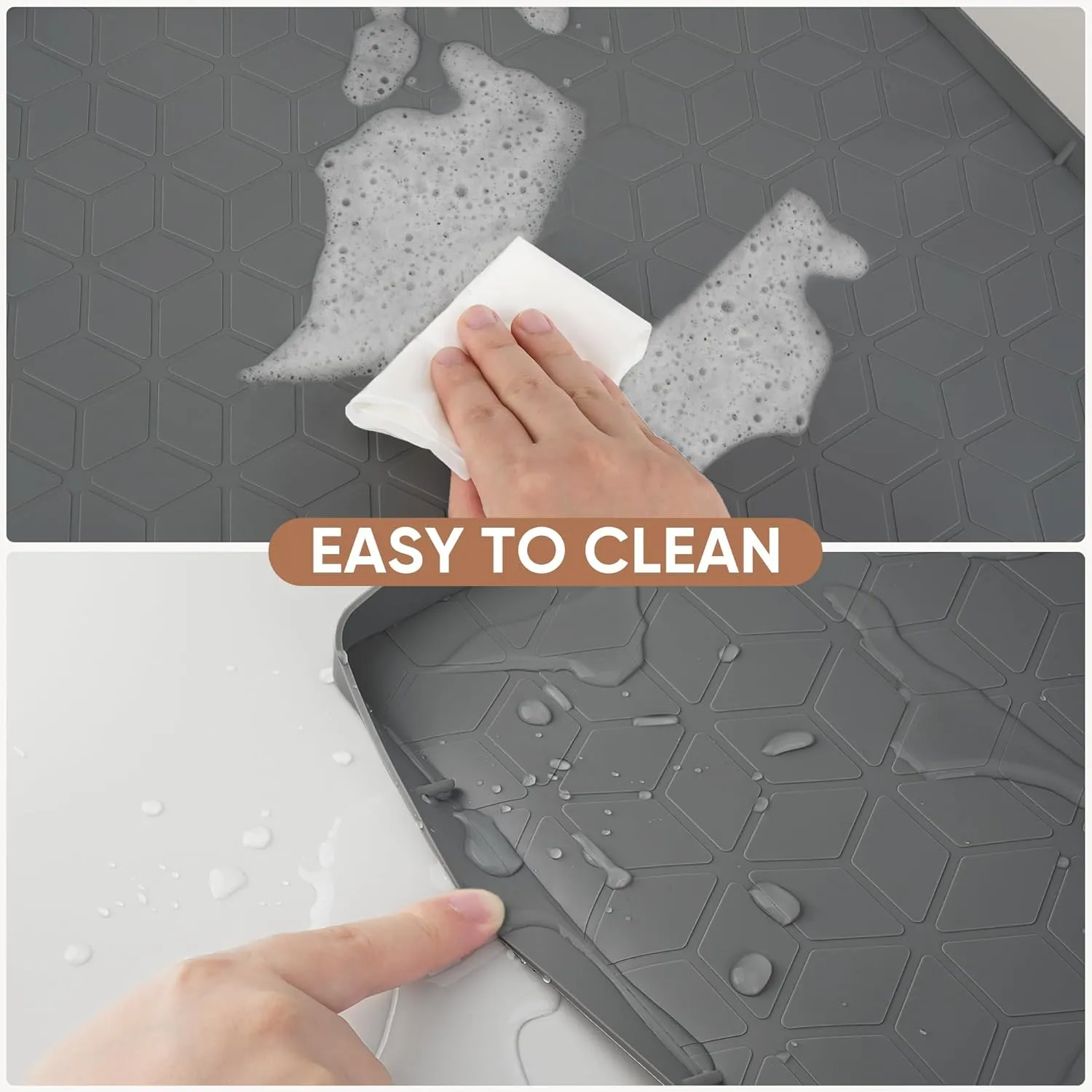 BALEINE 28''×22'' Under Sink Mat, Waterproof Food Grade Silicone Undersink Mat, Cabinet Shelf Drip Tray, Under Sink Liner for Kitchen, Bathroom (Grey)